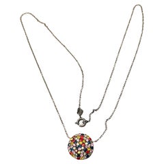 Lithos Sterling Silver Black Rhodium Multicolored Sapphire Necklace