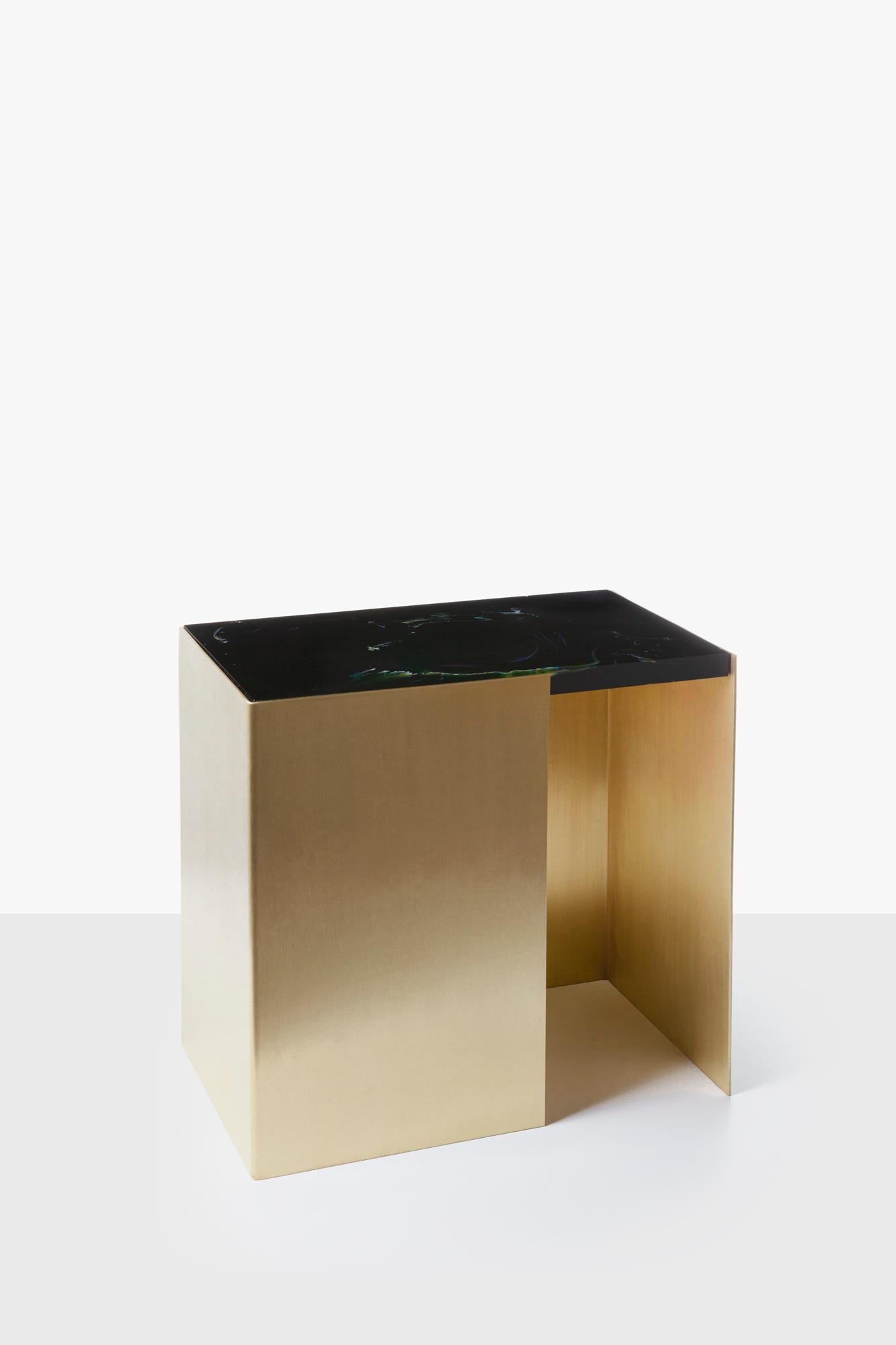Post-Modern Lithyalin and Brass Table by Dechem Studio For Sale