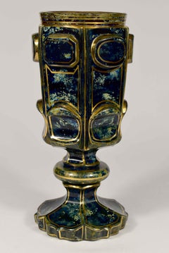 Gobelet en verre lithyalin:: unique:: 19ème siècle:: gravé et doré:: verre de Bohème