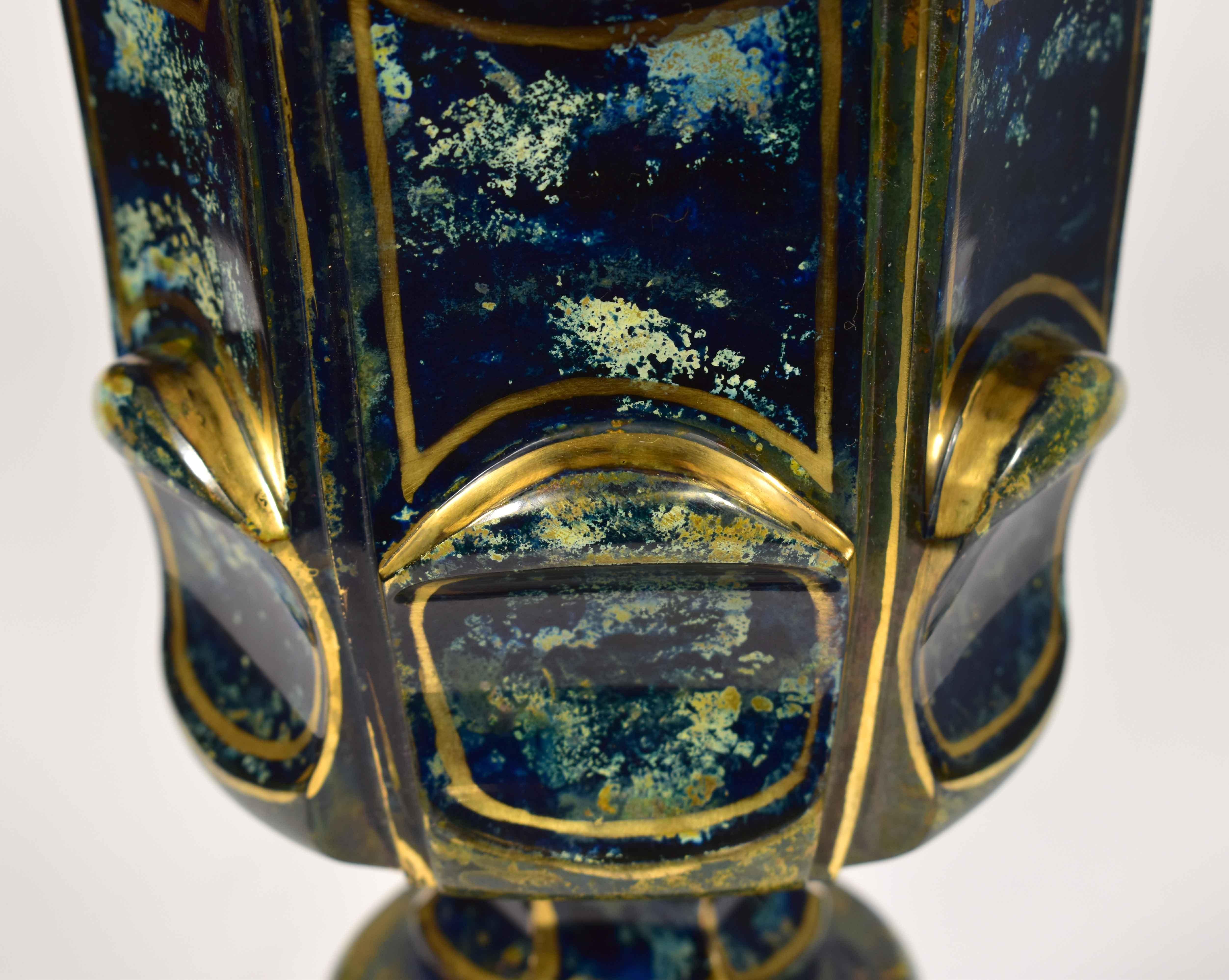 Lithyalin Glass Goblet, Unique, 19th Century, Engraved Gilded, Bohemian Glass In Good Condition In Nový Bor, CZ