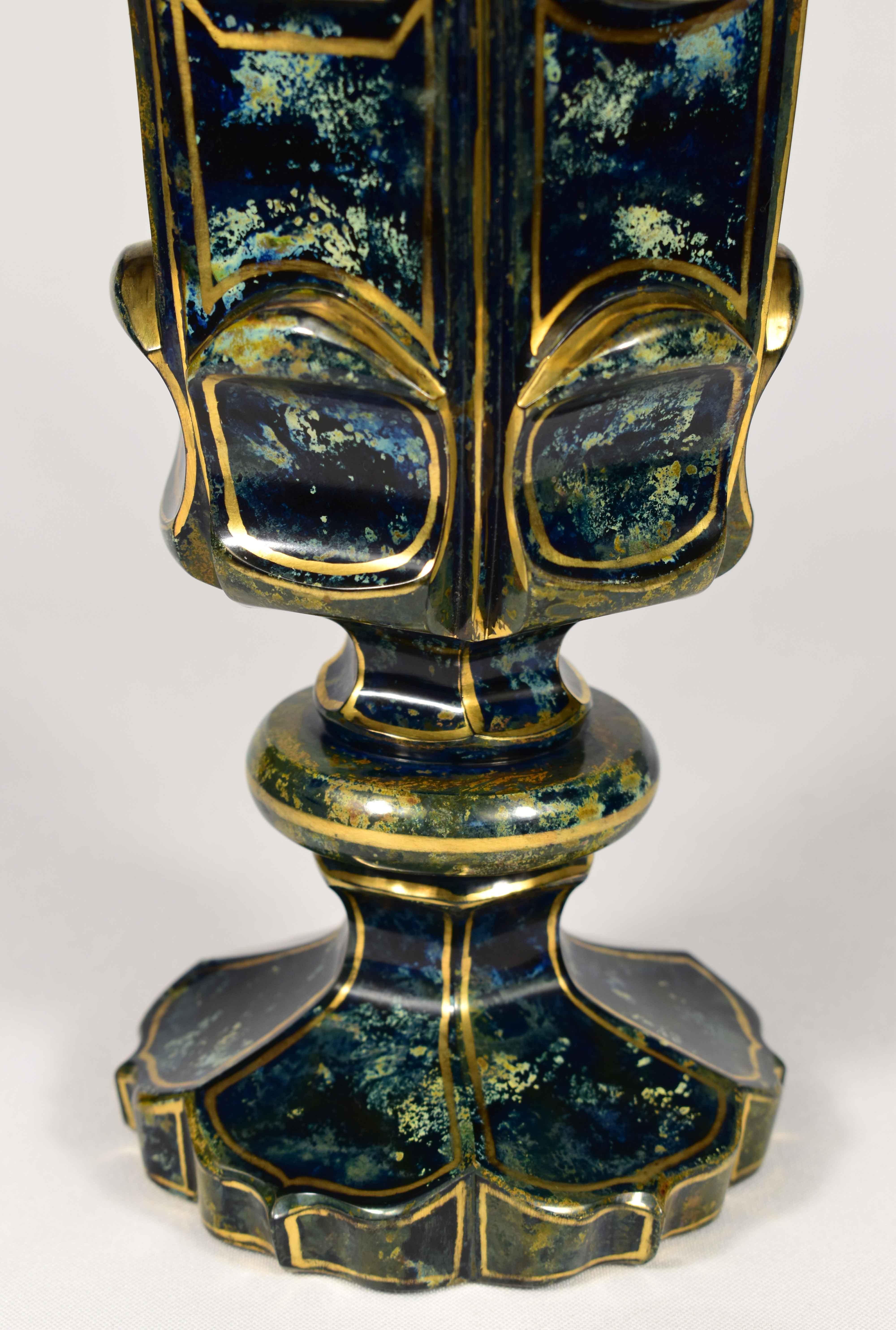 Late 19th Century Lithyalin Glass Goblet, Unique, 19th Century, Engraved Gilded, Bohemian Glass