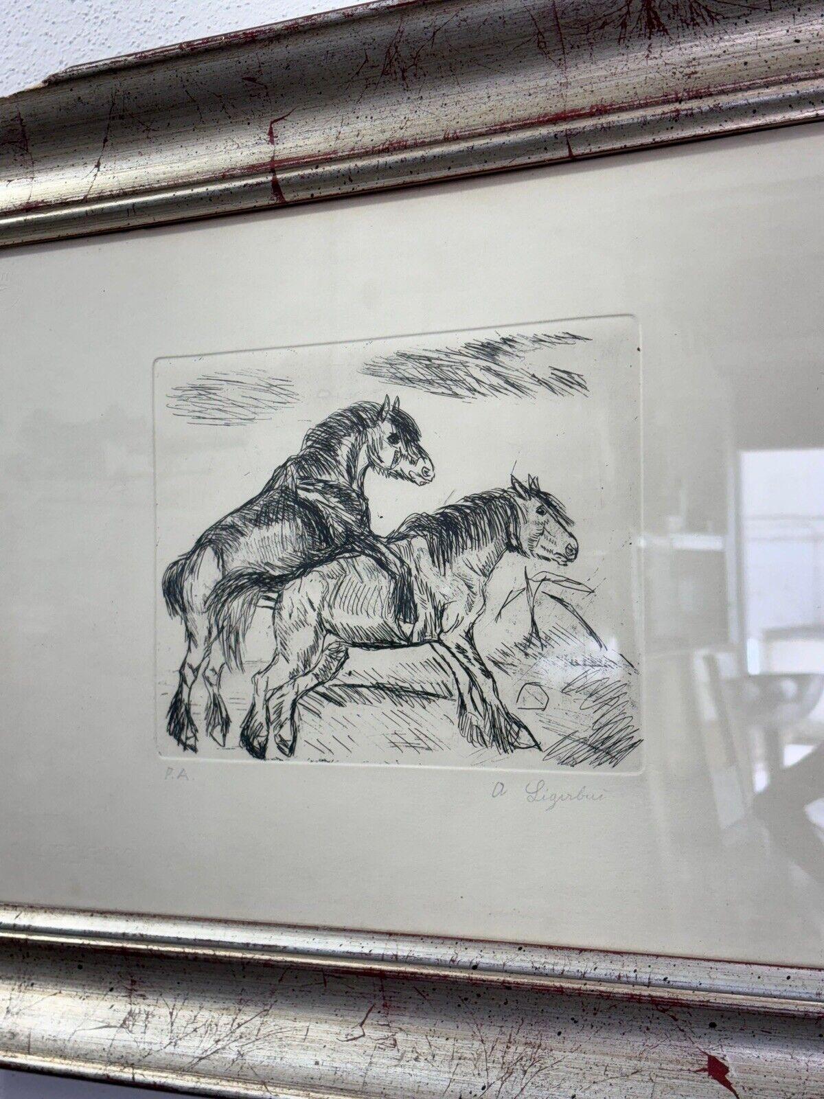 Lithograph Antonio Ligabue Proof of Author Horses In Good Condition In Taranto, IT