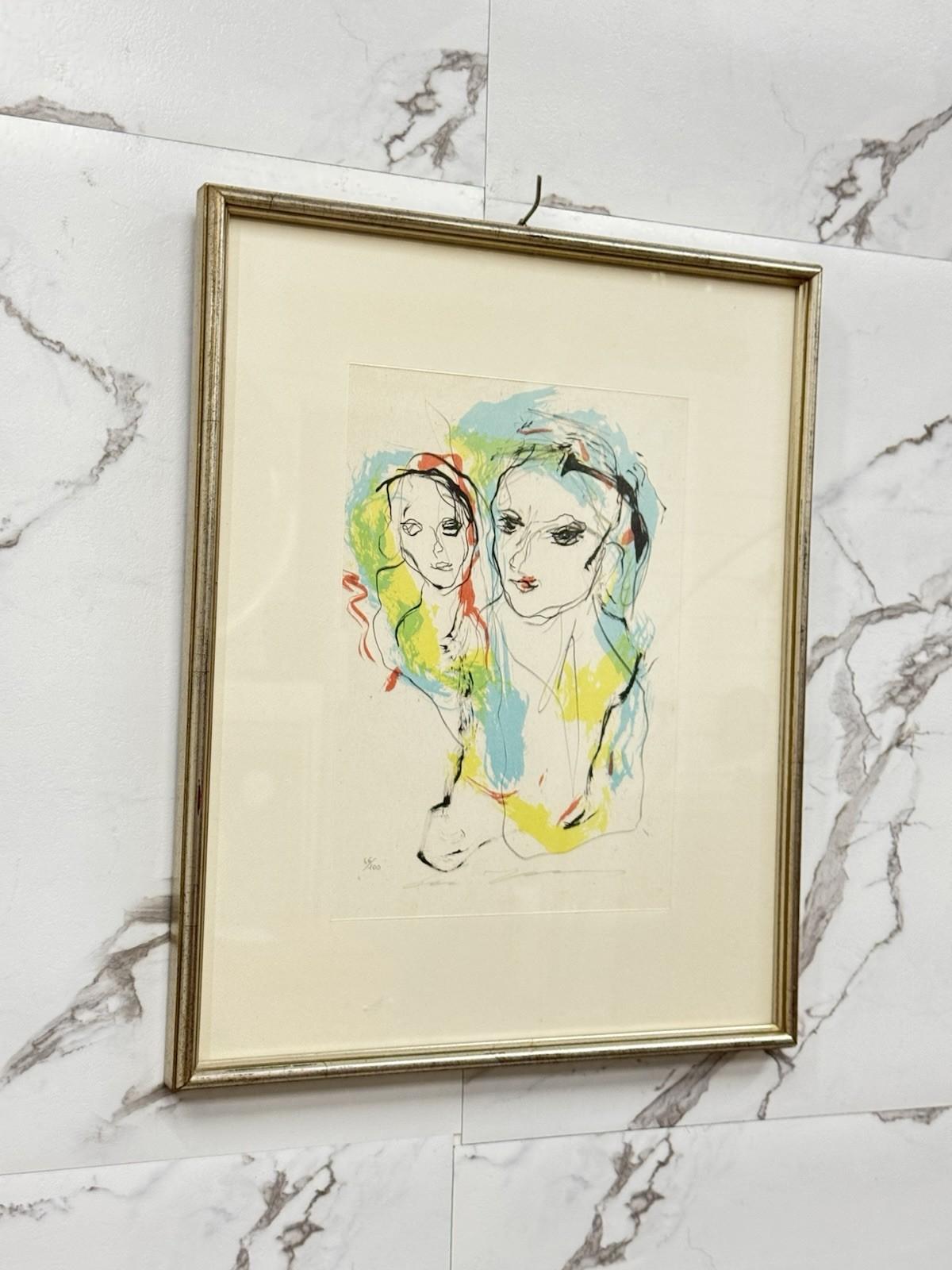 Litografia Ernesto Treccani Madre E Figlio Anni ‘70 66/100 (Italian) im Angebot