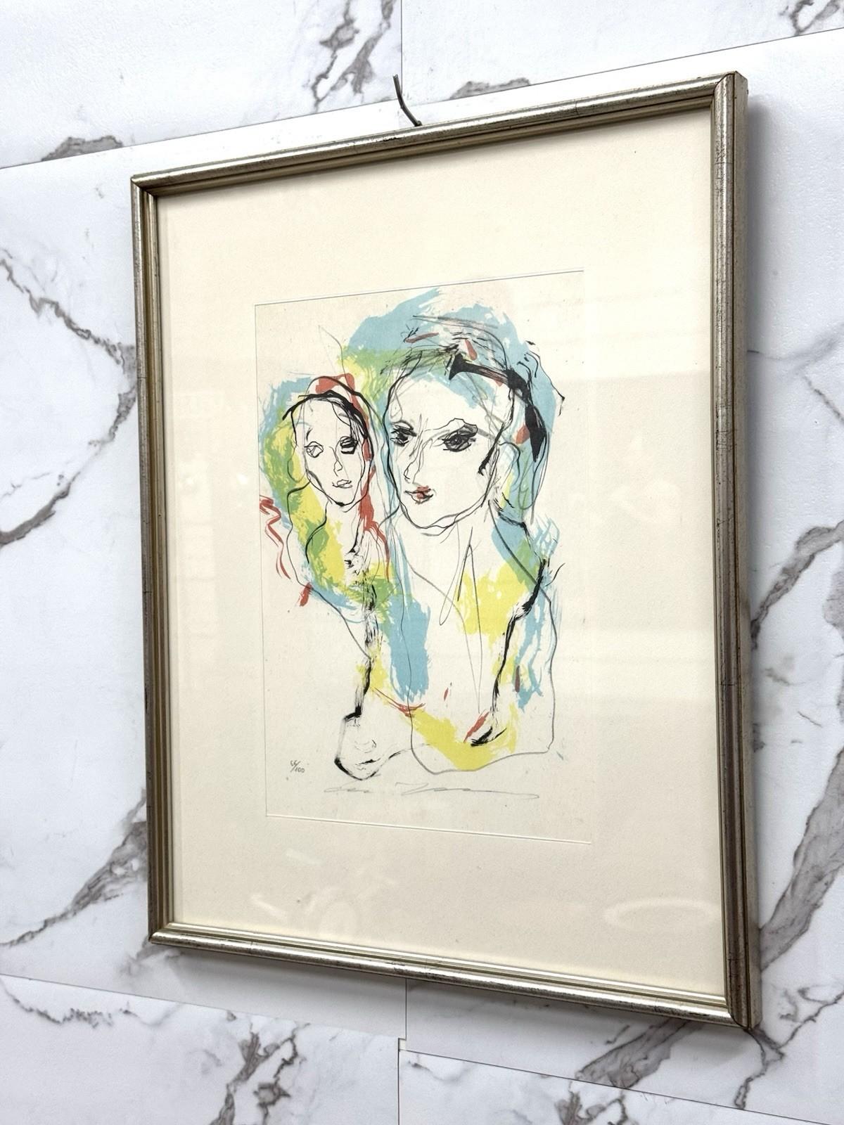 Litografia Ernesto Treccani Madre E Figlio Anni ‘70 66/100 (Late 20th Century) im Angebot