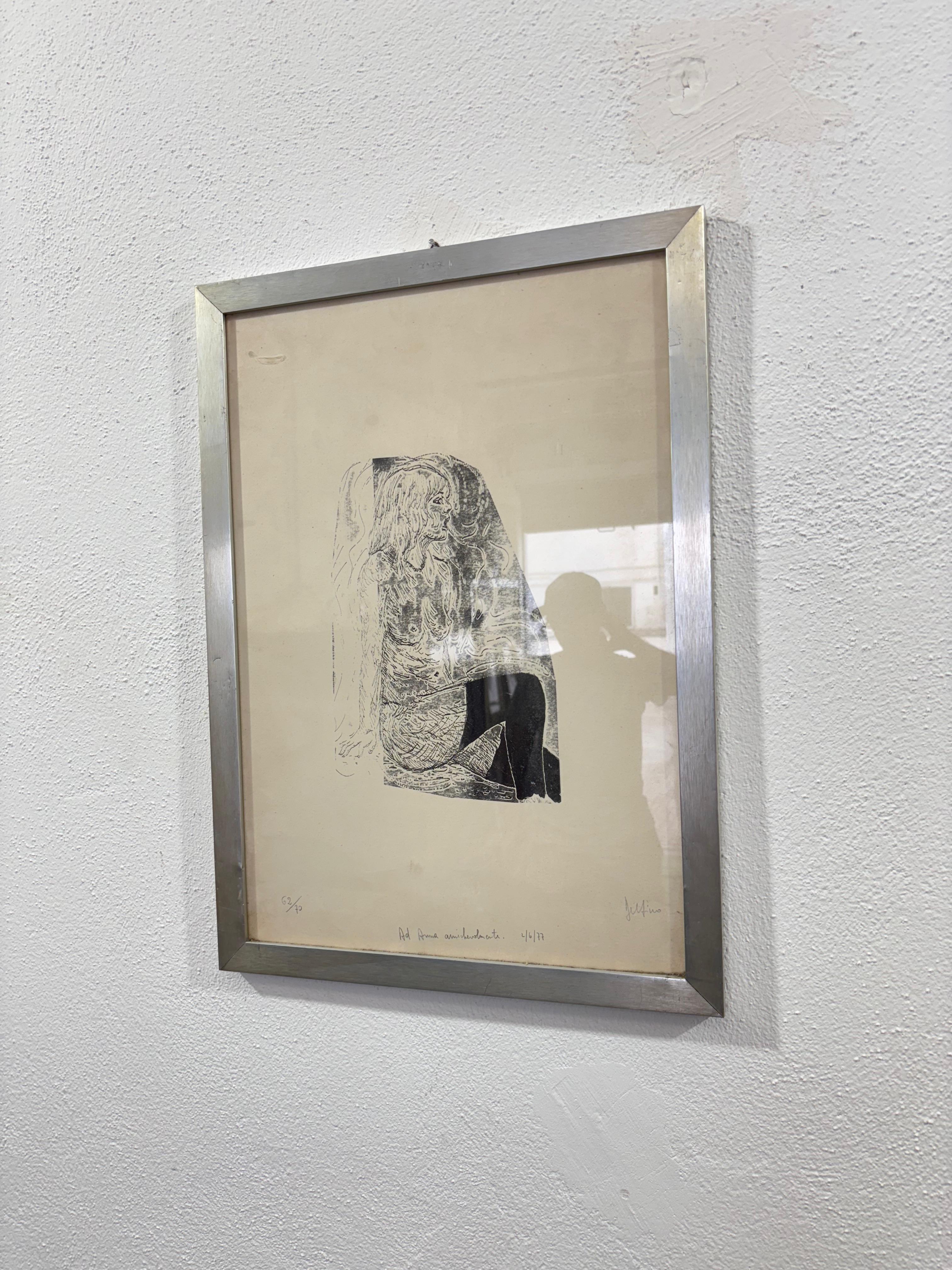 Litografía Perfil de mujer Delfino Pintor Múltiple 62/70 1977 en Bueno estado para la venta en Taranto, IT