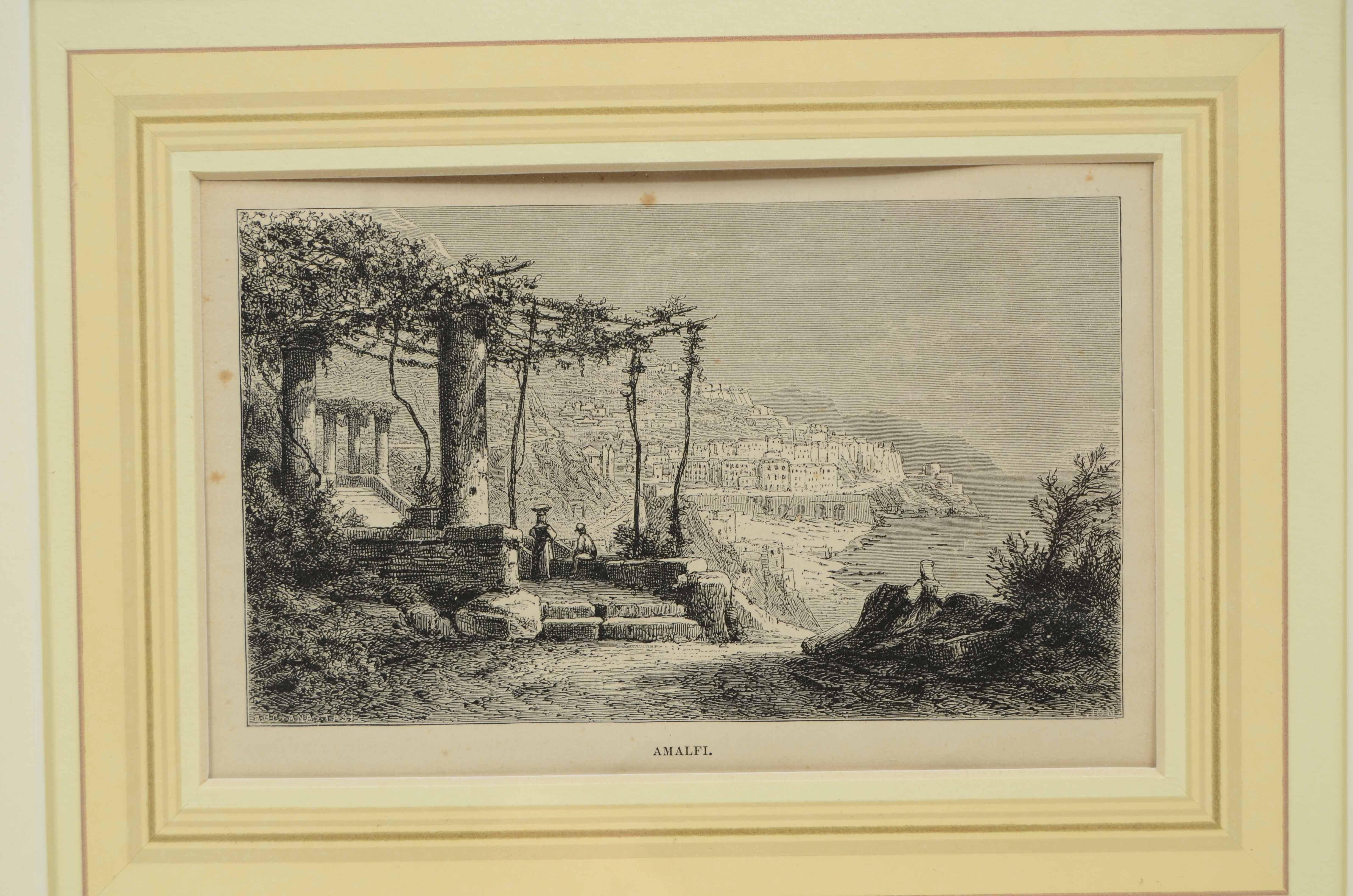 19th Century Lithographie sur papier d'Amalfi en Italie signée Auguste Anastasi milieu du 19e siècle. en vente