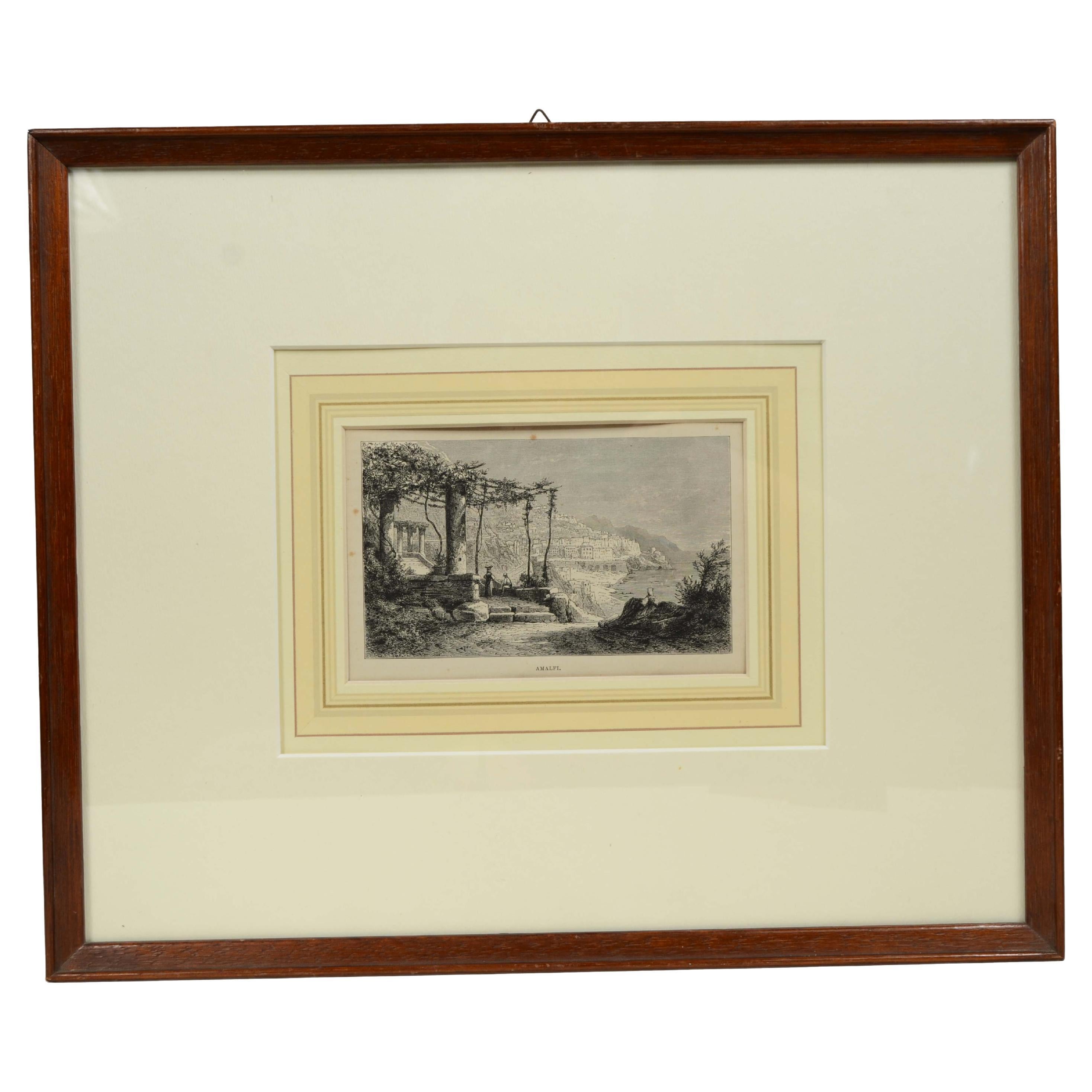 Lithograph on paper of Amalfi Italy signed Auguste Anastasi mid-19th century. For Sale