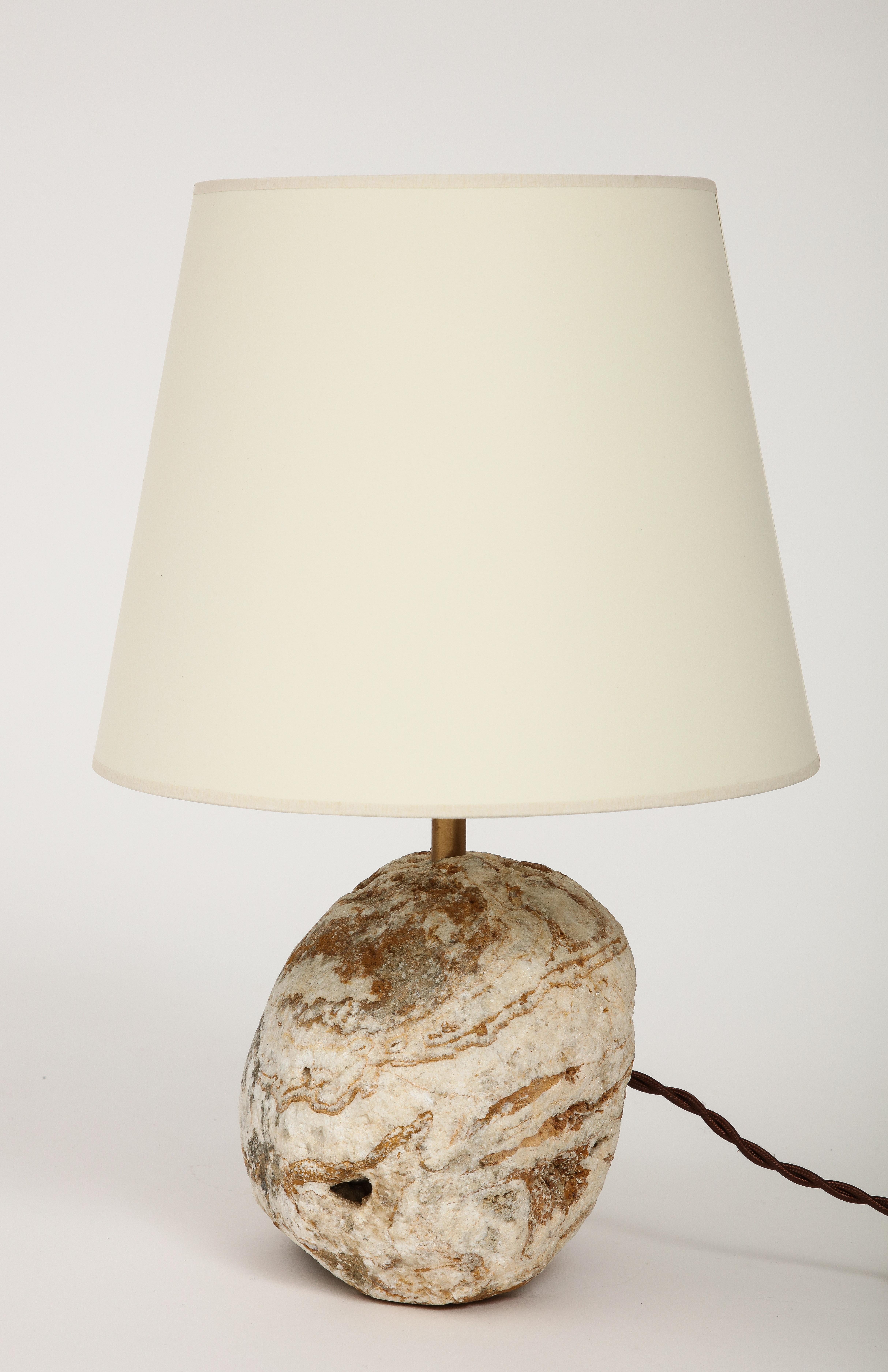 Organic Modern Litstones Custom Made Lamp with Paper Shade, Greece, 2022 For Sale