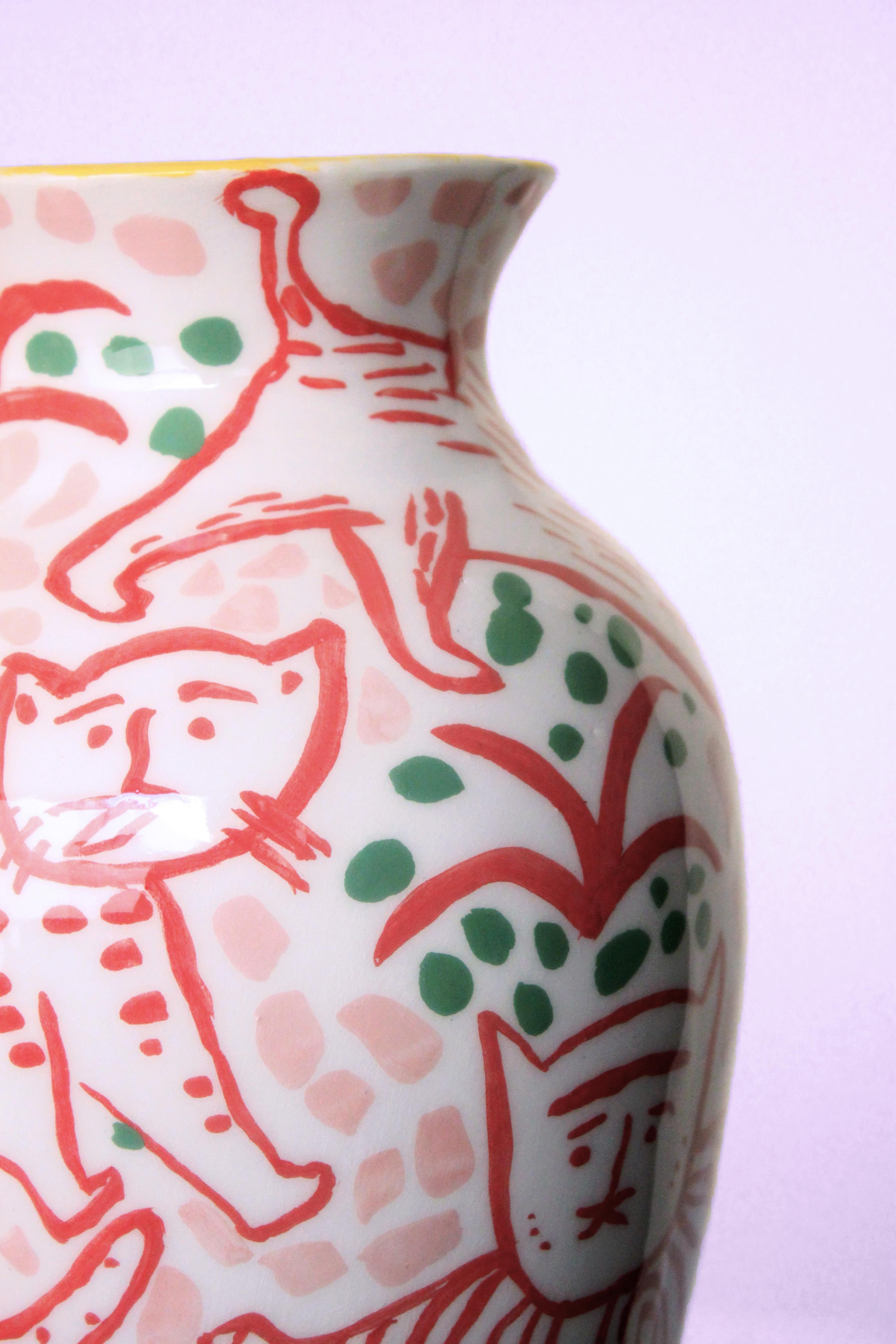 I Love Cats Red Ceramic Vase Little  For Sale 1