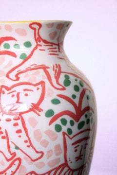 I Love Cats Red Ceramic Vase Little