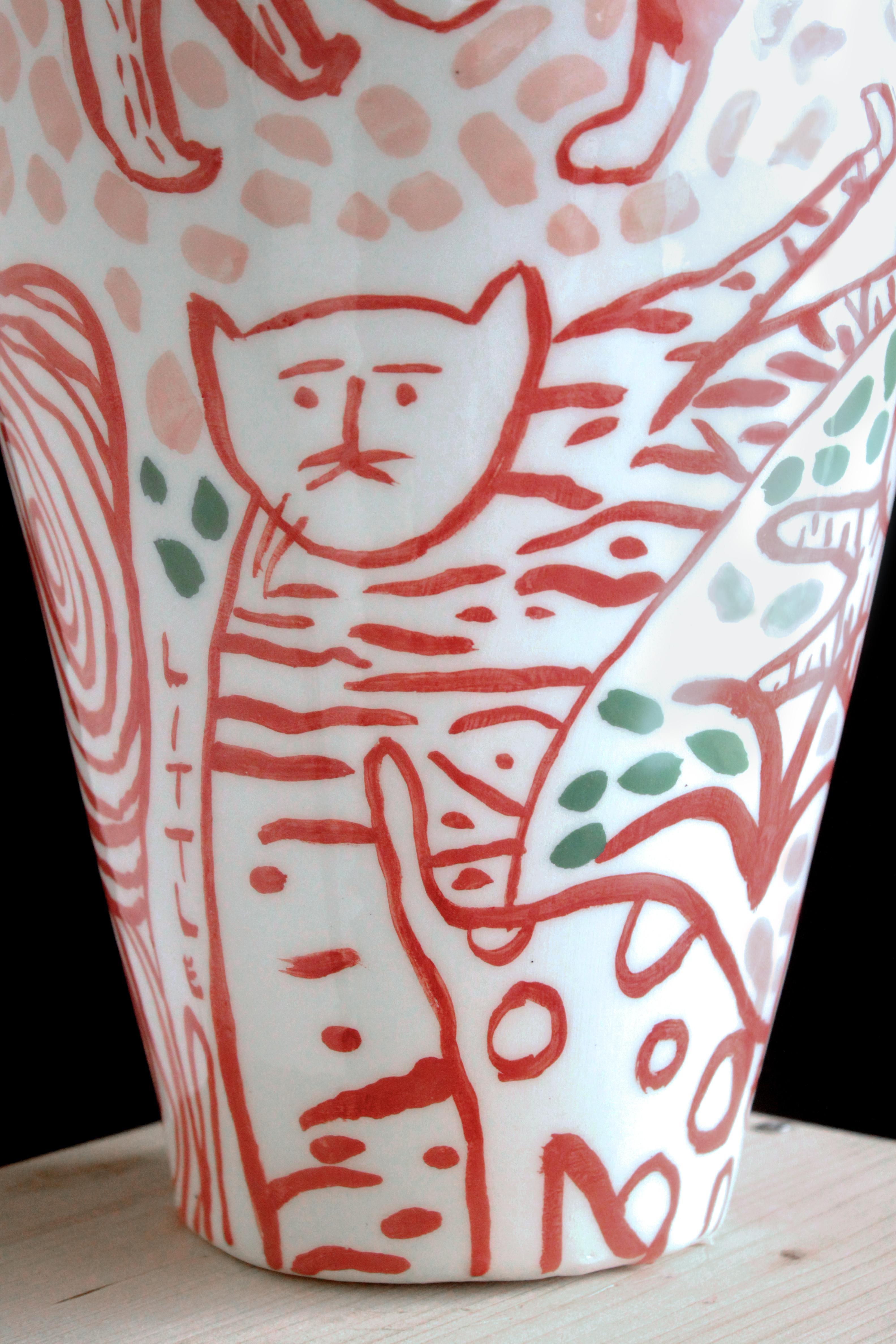 I Love Cats Red Ceramic Vase Little  For Sale 2