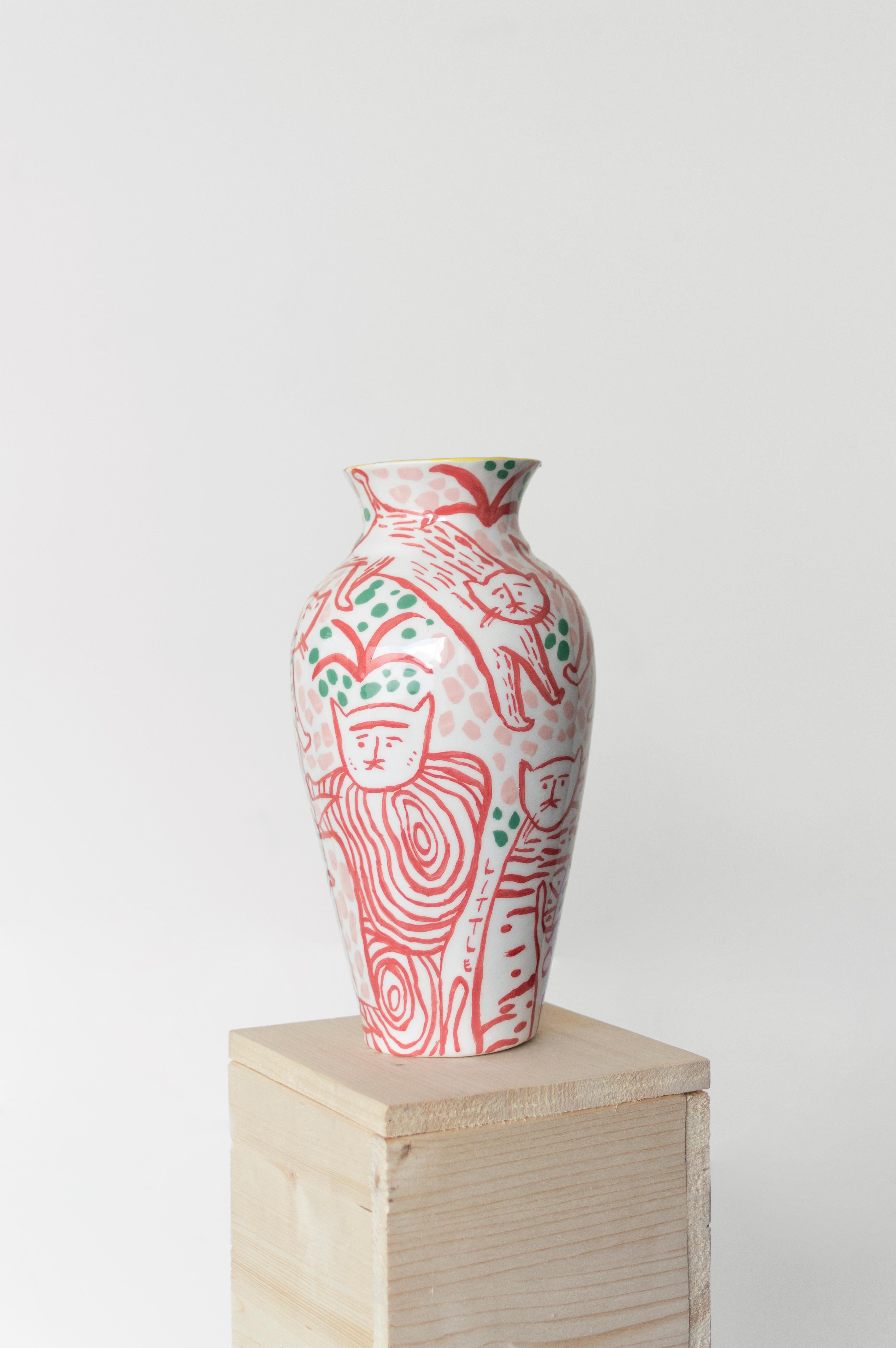 I Love Cats Red Ceramic Vase Little  For Sale 4