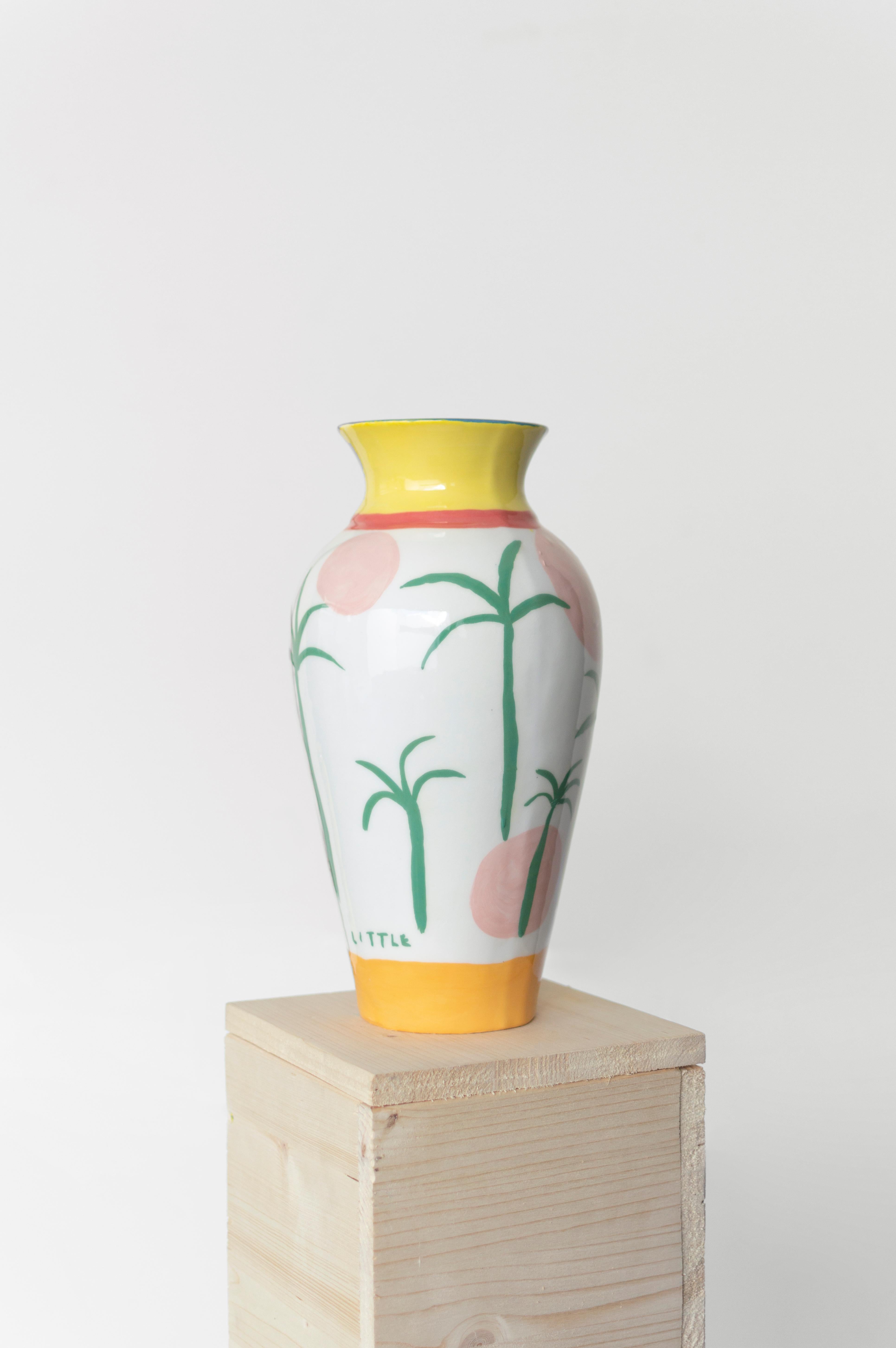 Palms Ceramic Vase Yellow Little  For Sale 1