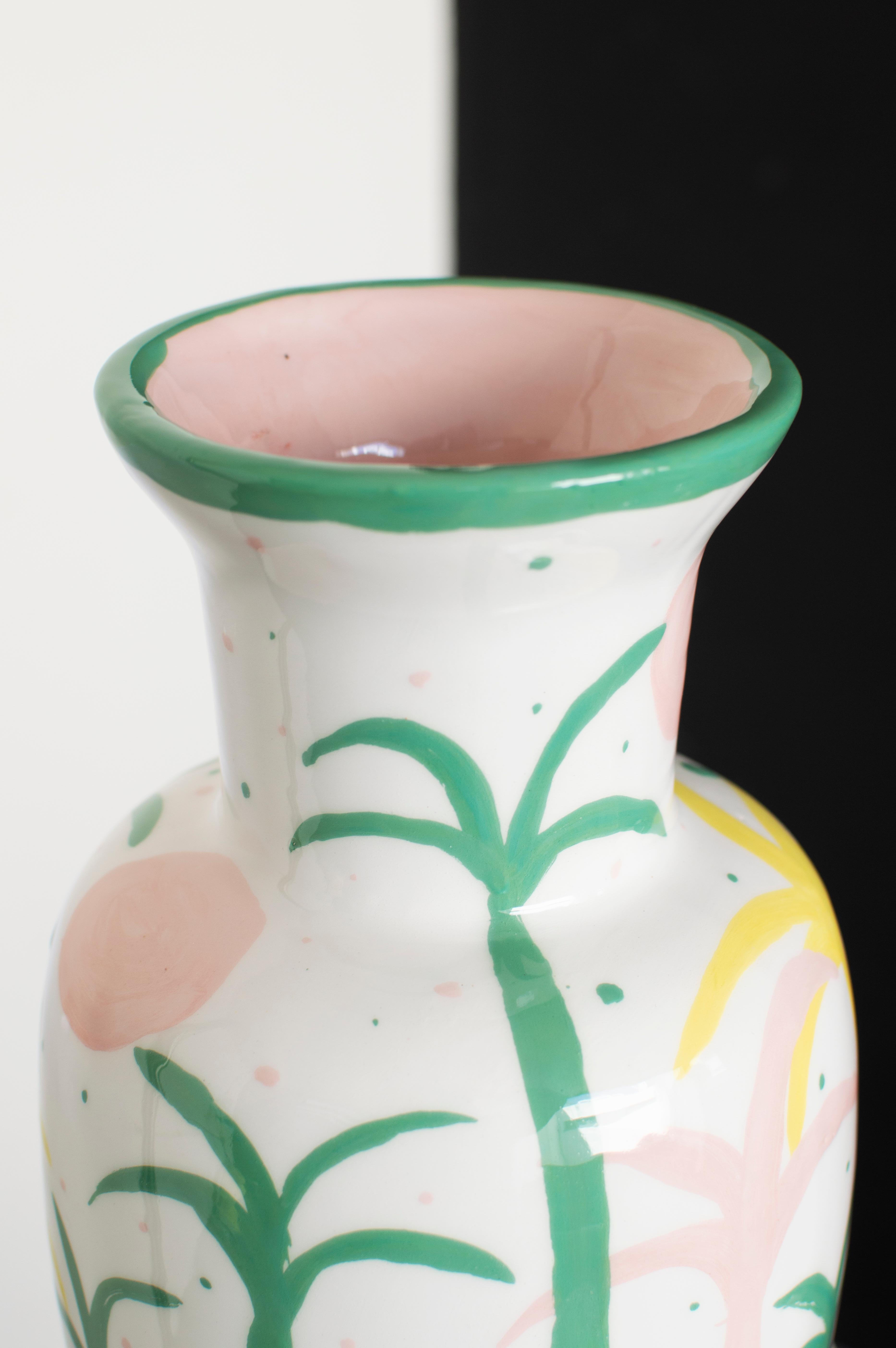 Palmeritas Green Yellow Palm Vase, Ceramic, Little  For Sale 1