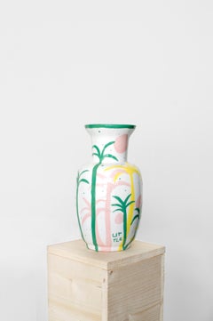 Palmeritas Green Yellow Palm Vase, Ceramic, Little 