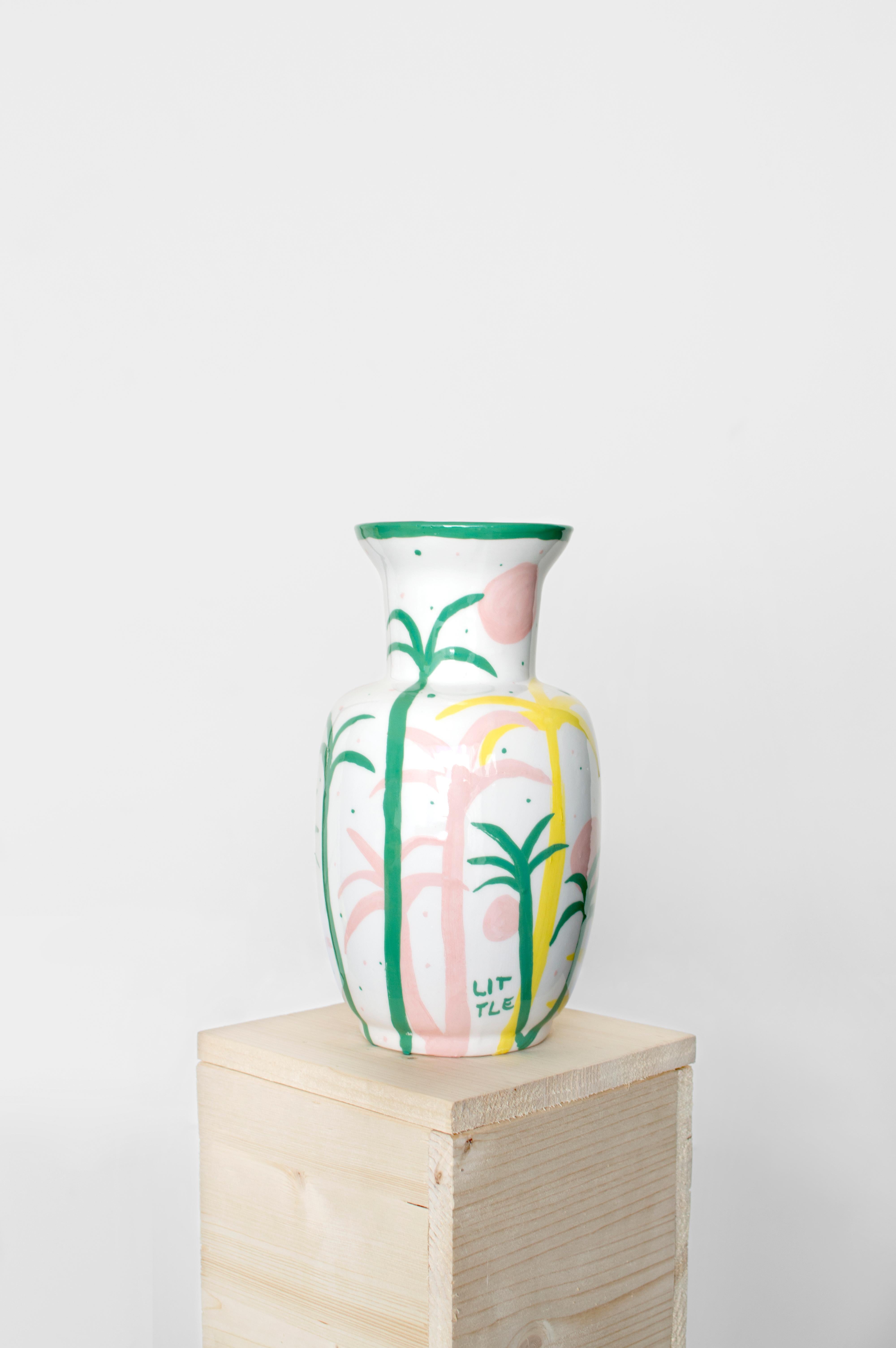 Palmeritas Green Yellow Palm Vase, Ceramic, Little  For Sale 2