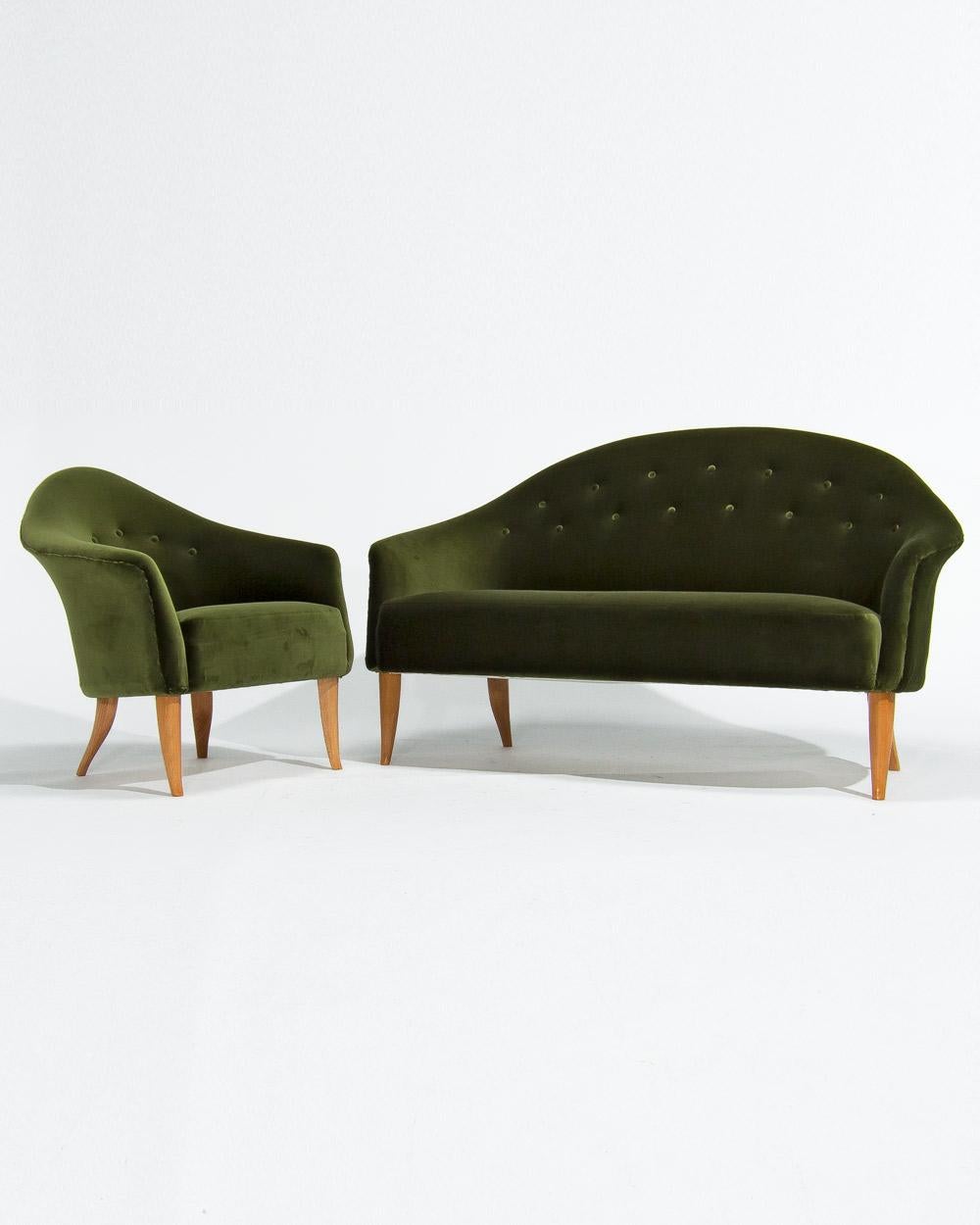 Scandinave moderne Chaise Little Adams de Kerstin Horlin-Holmquist en velours vert, Suède, années 1950 en vente