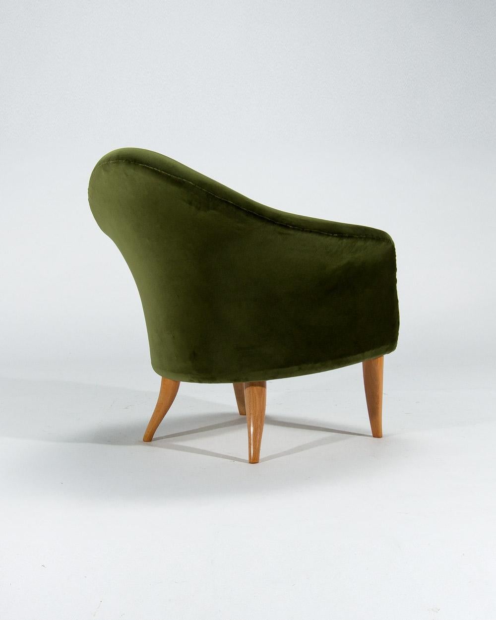 Danois Chaise Little Adams de Kerstin Horlin-Holmquist en velours vert, Suède, années 1950 en vente