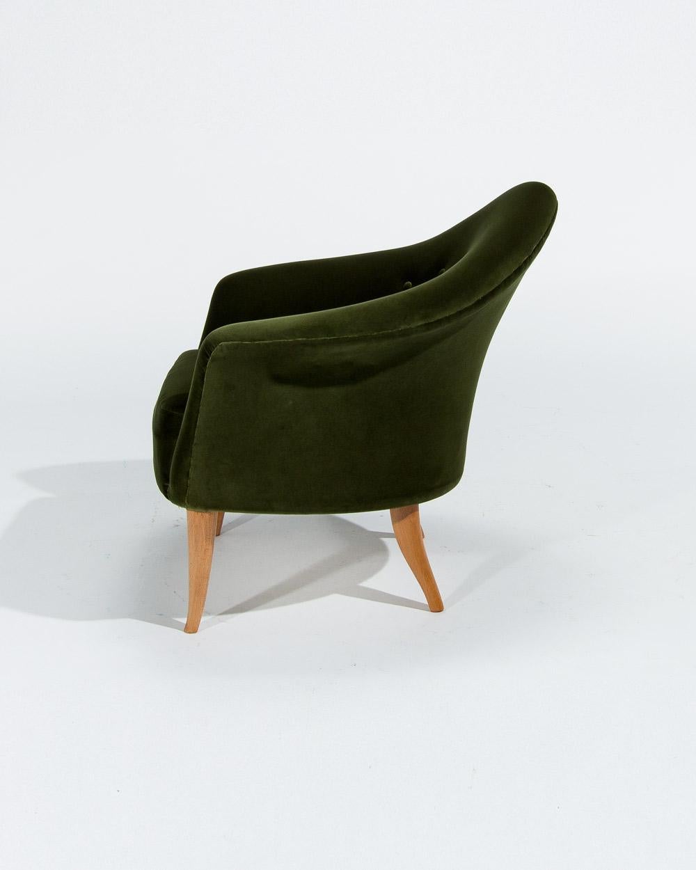 Velours Chaise Little Adams de Kerstin Horlin-Holmquist en velours vert, Suède, années 1950 en vente