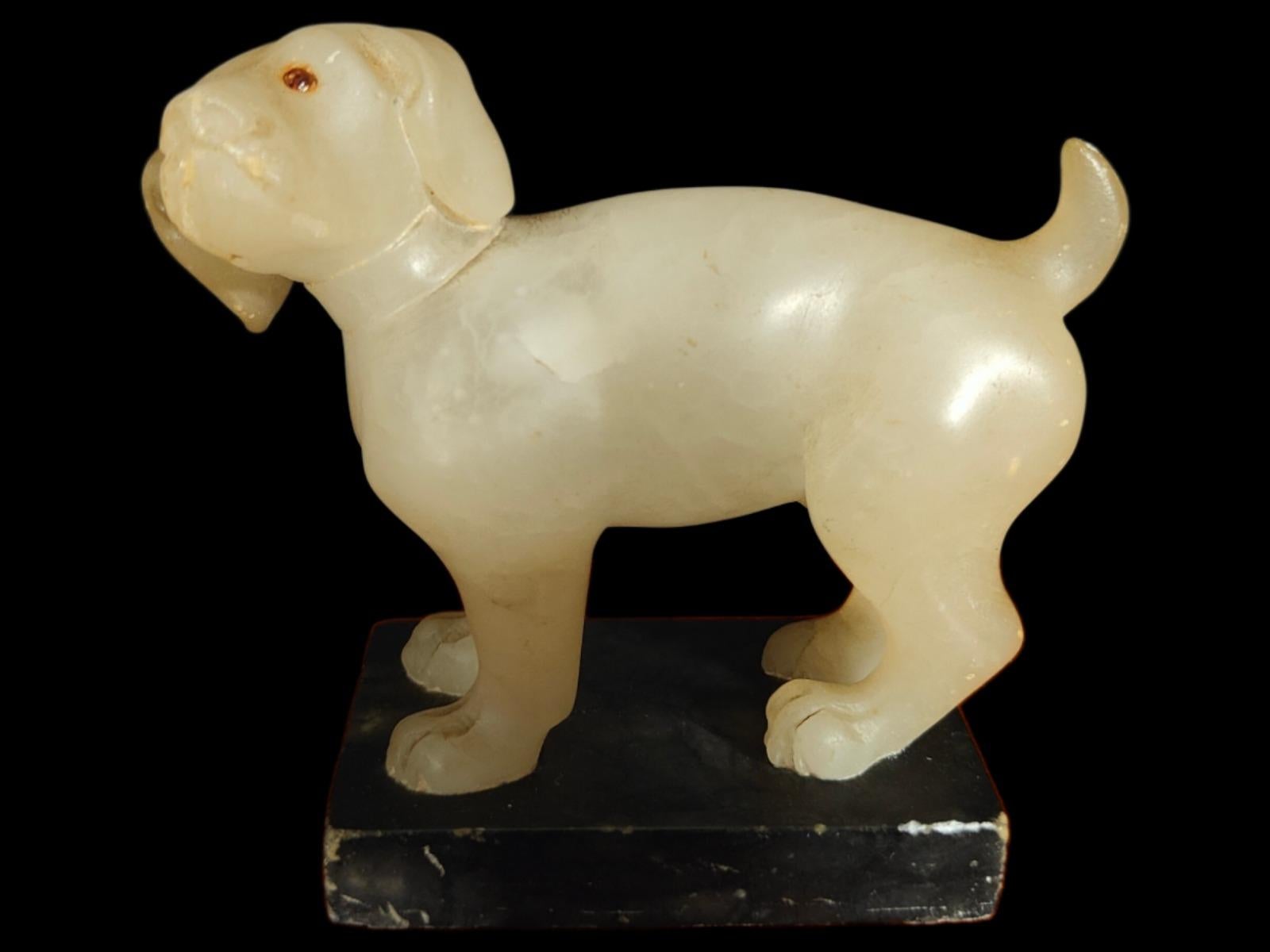 Baroque Little Alabaster Dog of the 19th Century For Sale