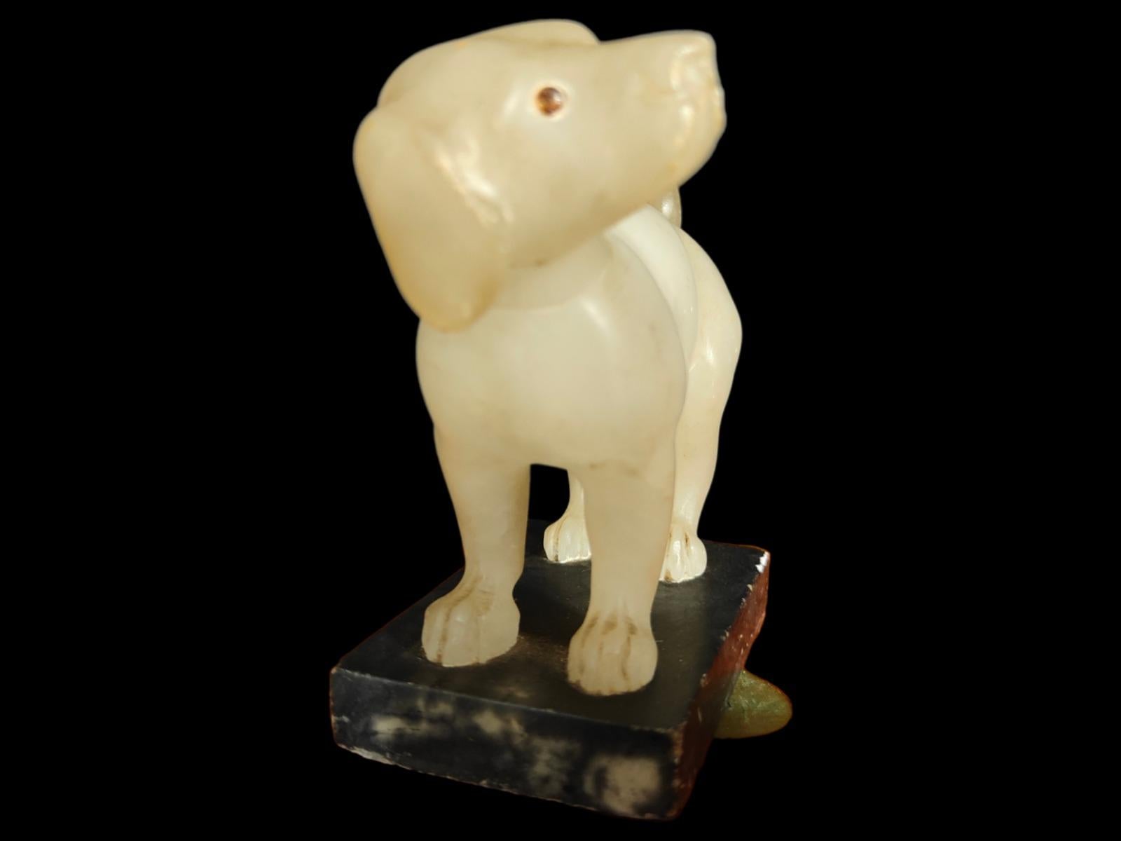 Hand-Crafted Little Alabaster Dog of the 19th Century For Sale