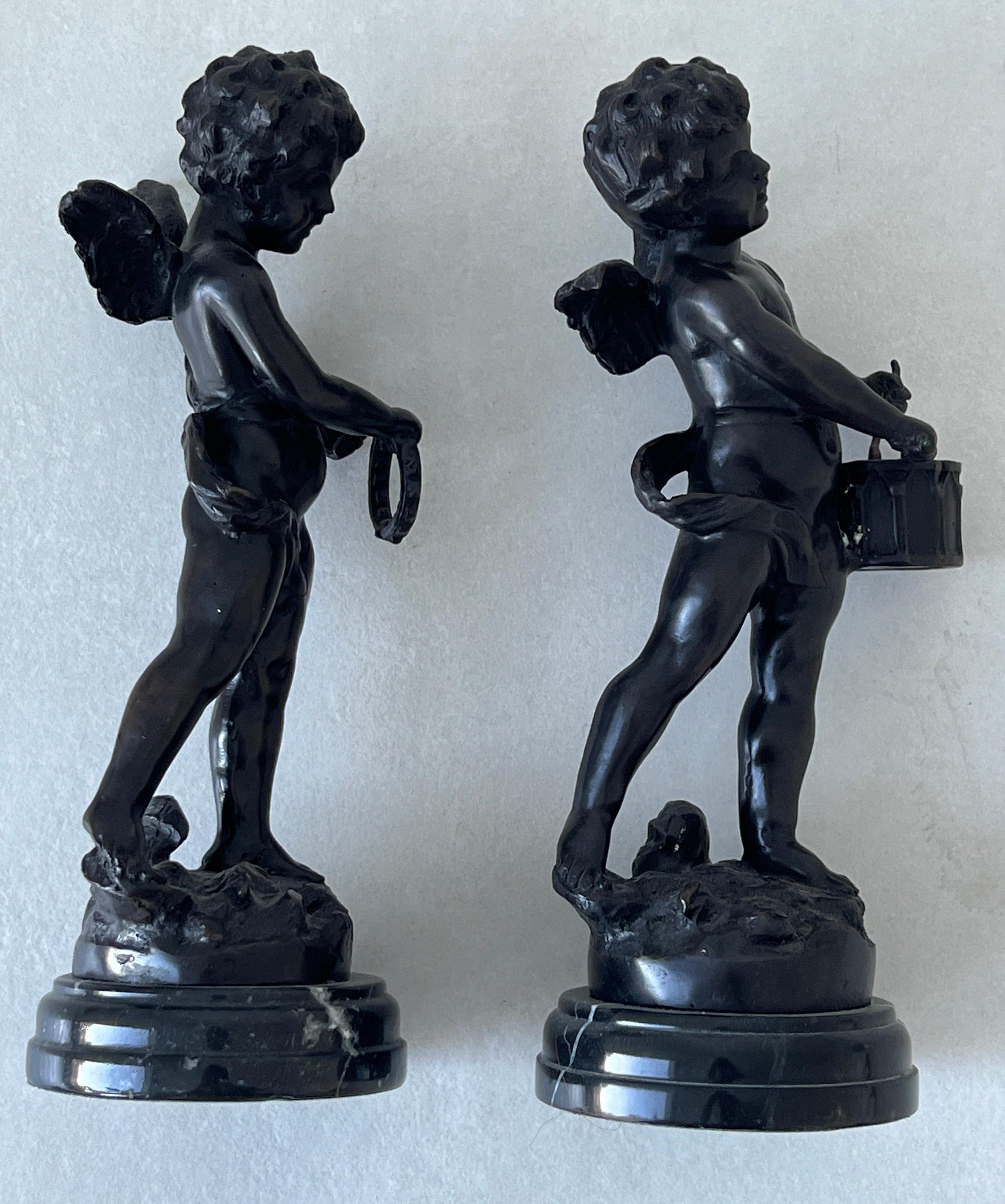 Late 19th Century Little Angels playing instruments, Hippolyte Francois Moreau Bronze 1870 France For Sale