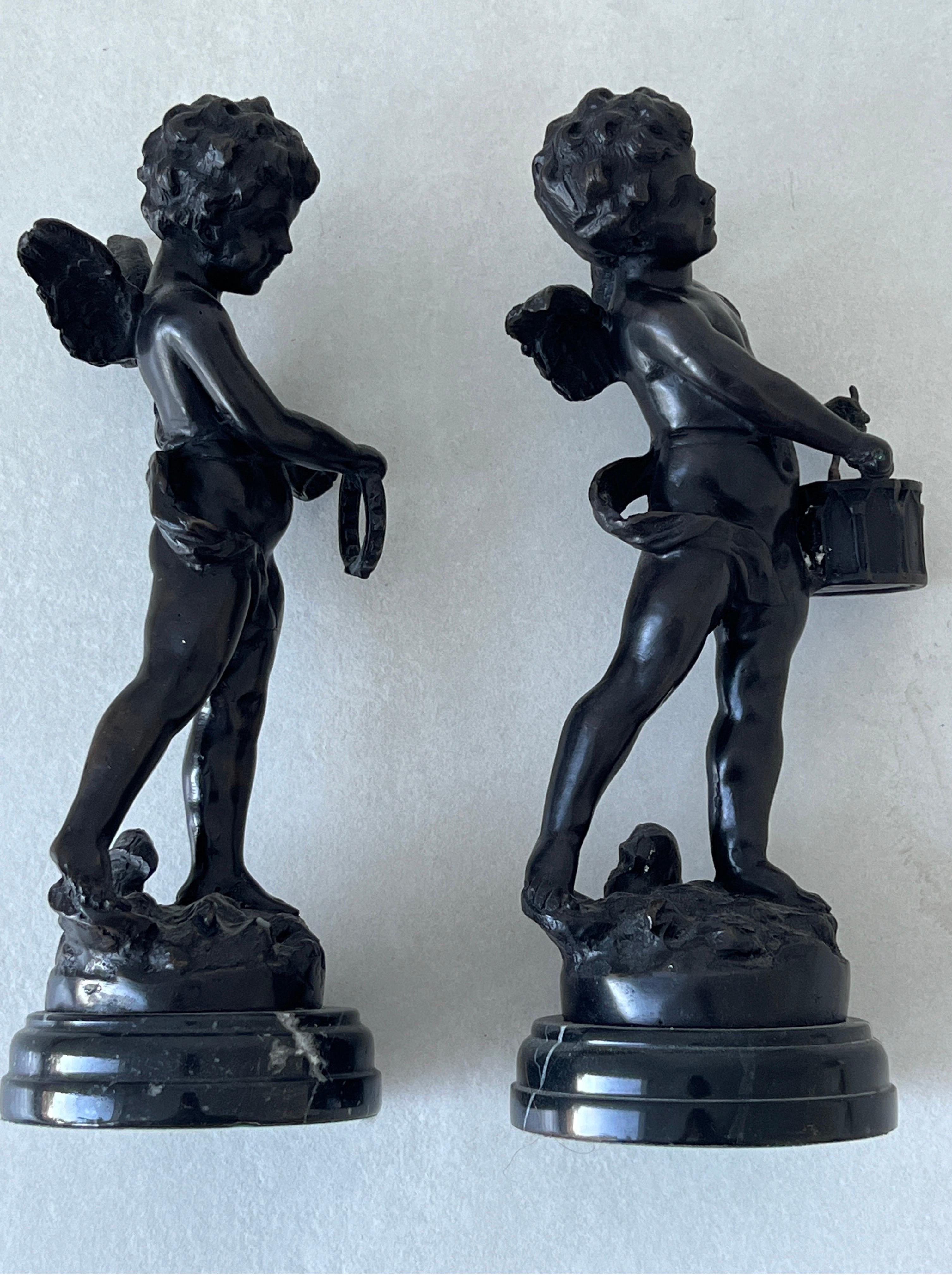 Late 19th Century Little Angels playing instruments, Hippolyte Francois Moreau Bronze 1870 France For Sale