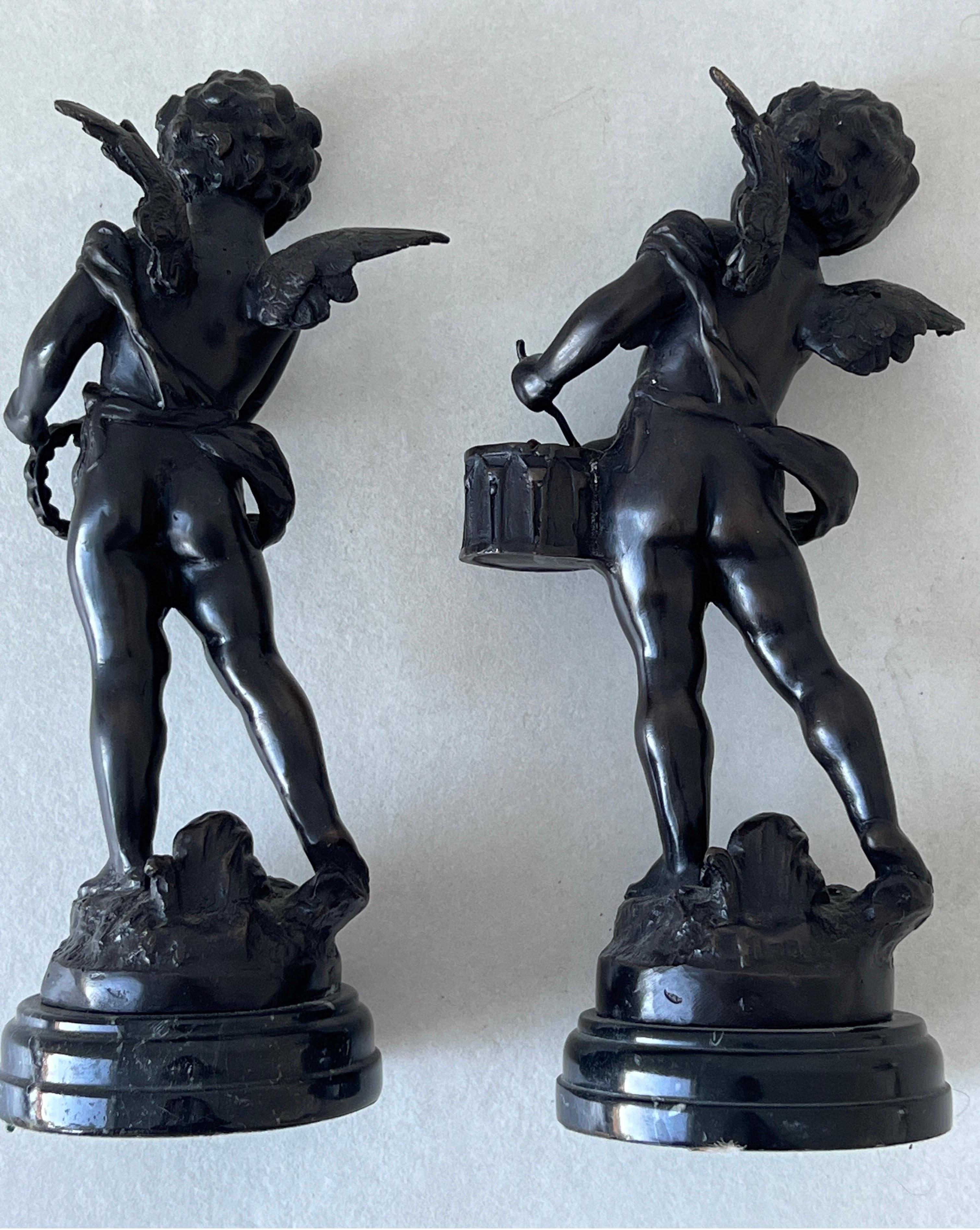 Little Angels playing instruments, Hippolyte Francois Moreau Bronze 1870 France For Sale 2