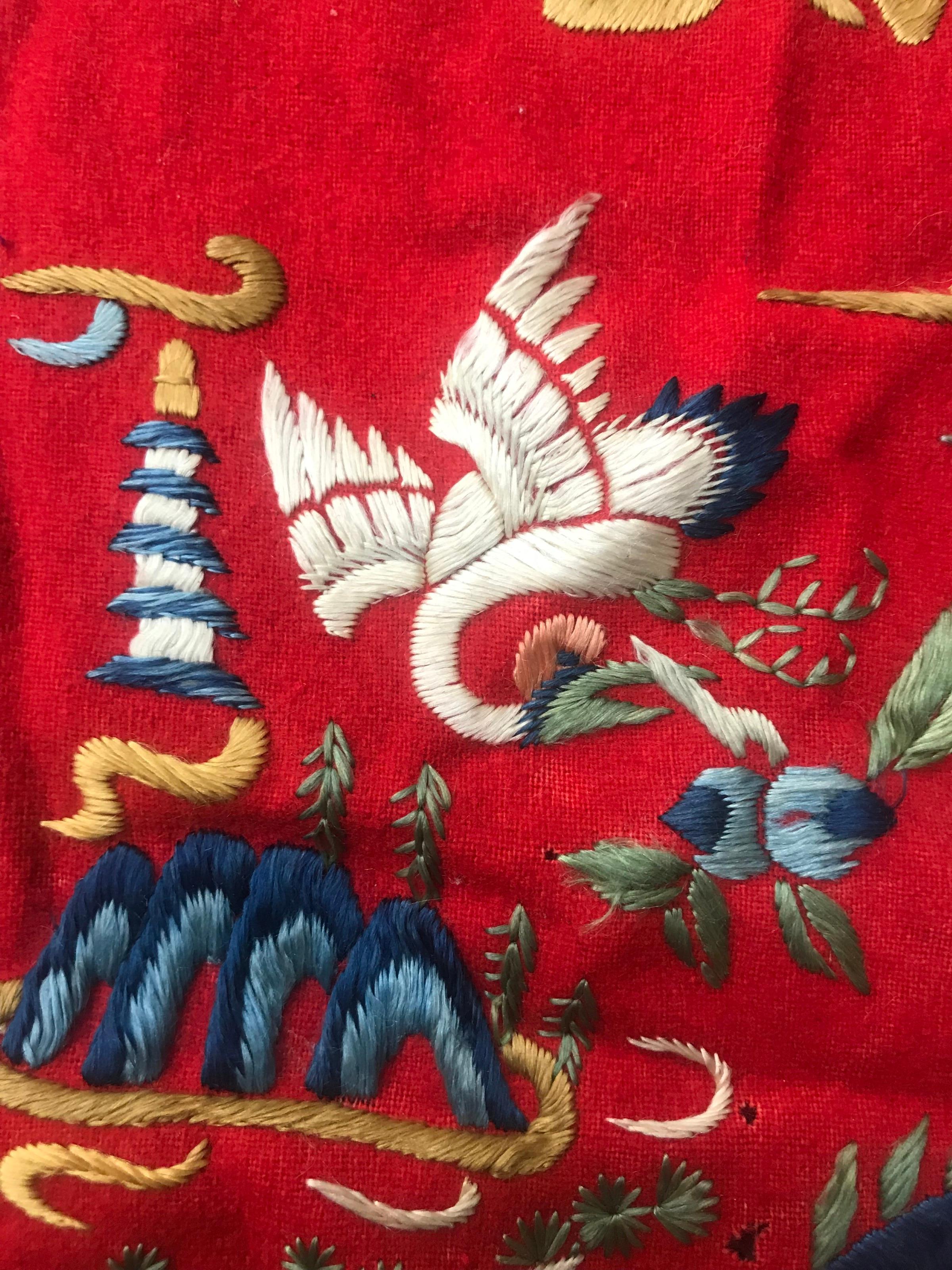 19th Century Little Antique Chinese Embroidery For Sale