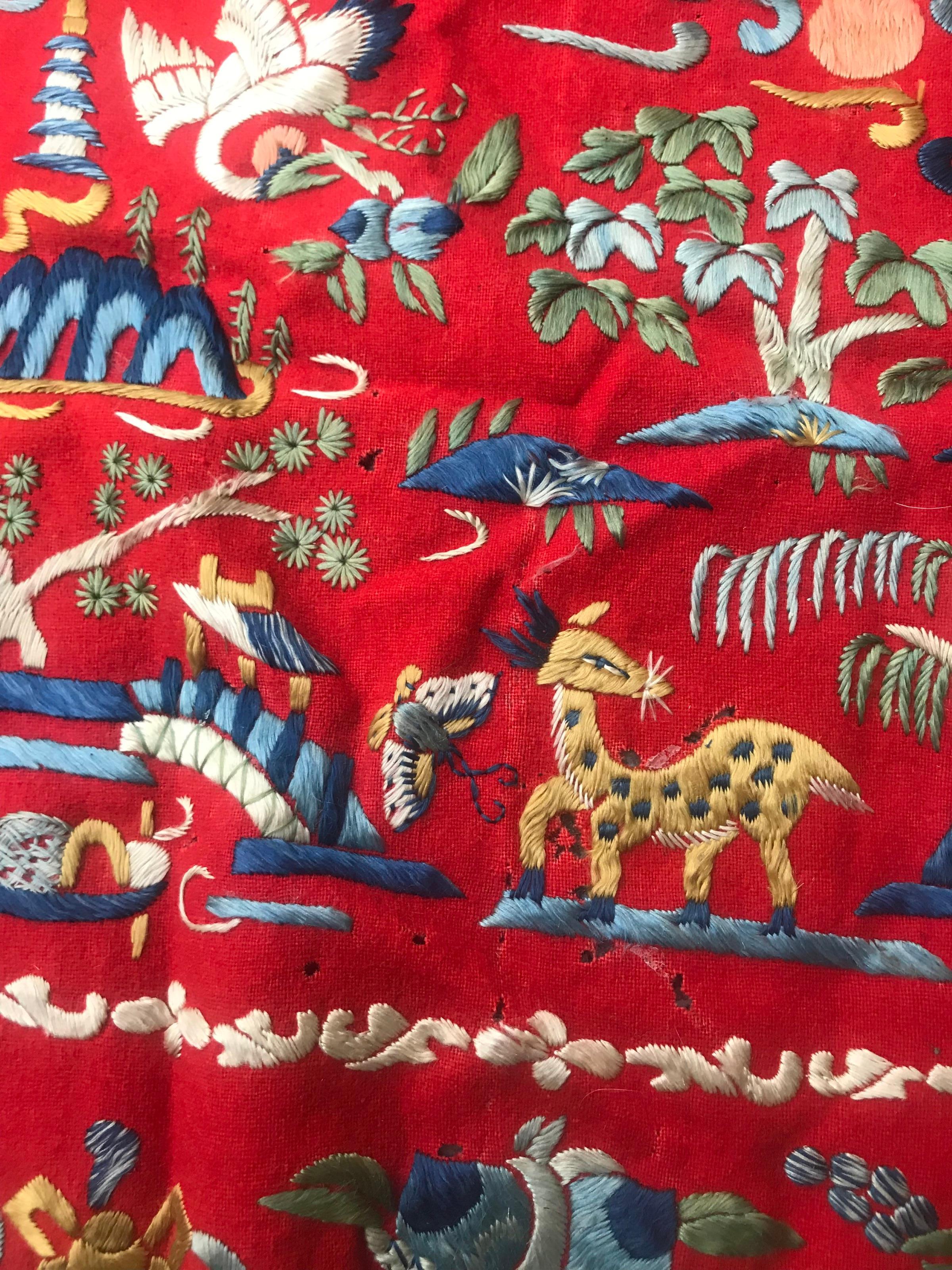 Wool Little Antique Chinese Embroidery For Sale