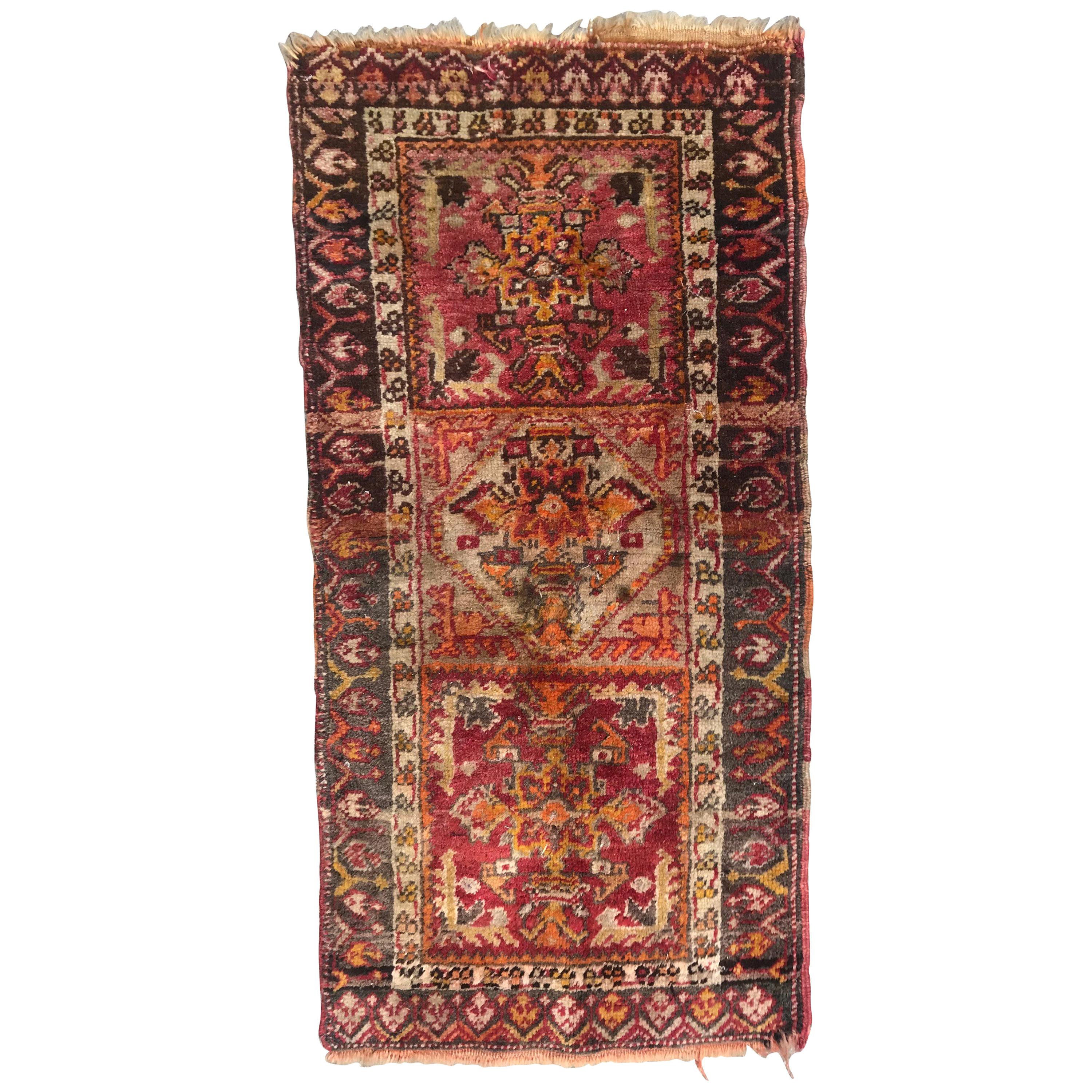 Little Antique Turkish Anatolian Rug For Sale