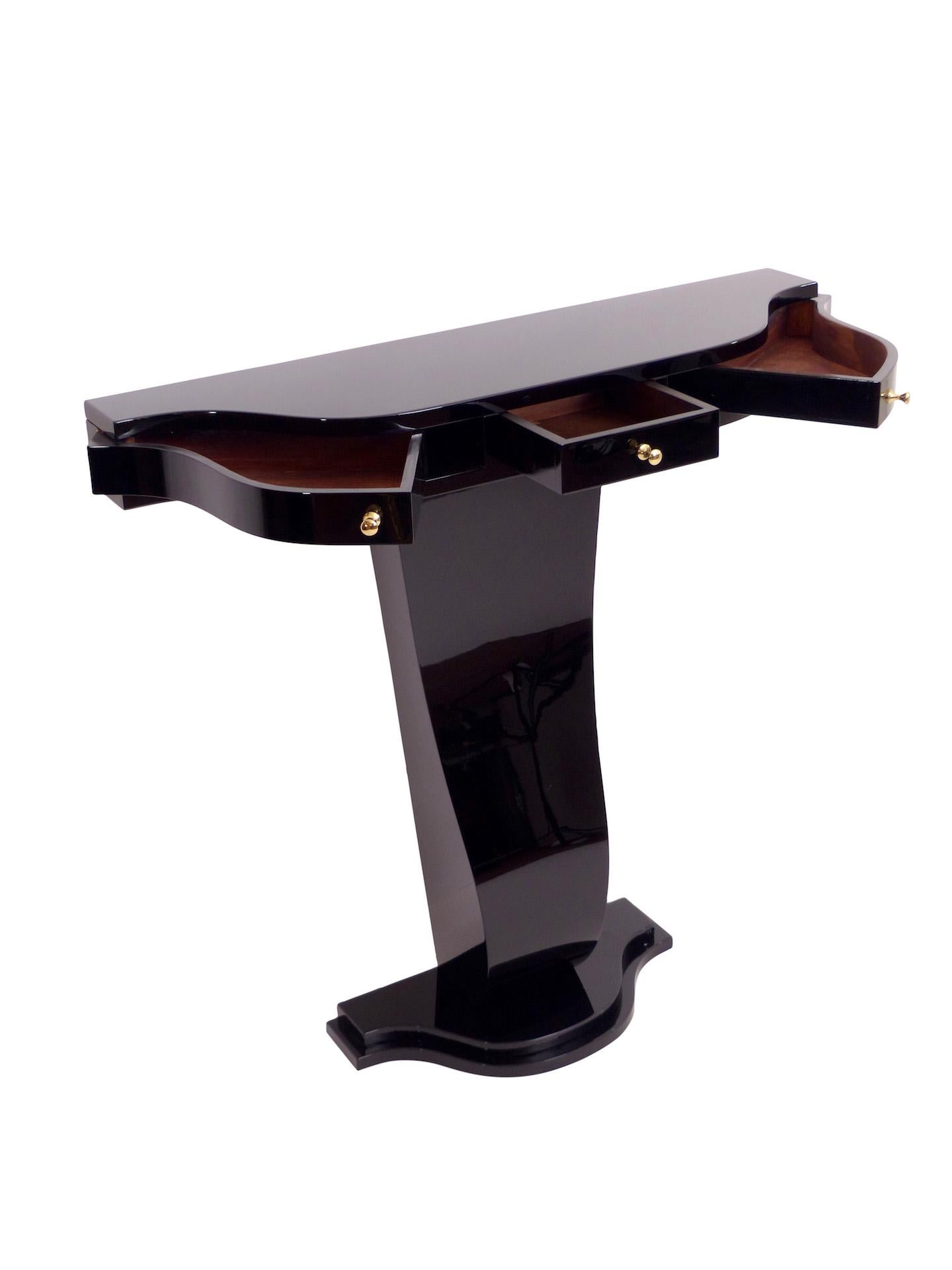 Blackened Little Art Deco Style Console Table in Black Piano Lacquer Made in Germany For Sale