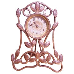 Little Arts and Crafts Mantle/Bedside Clock With Hand Formed Copper Leaves