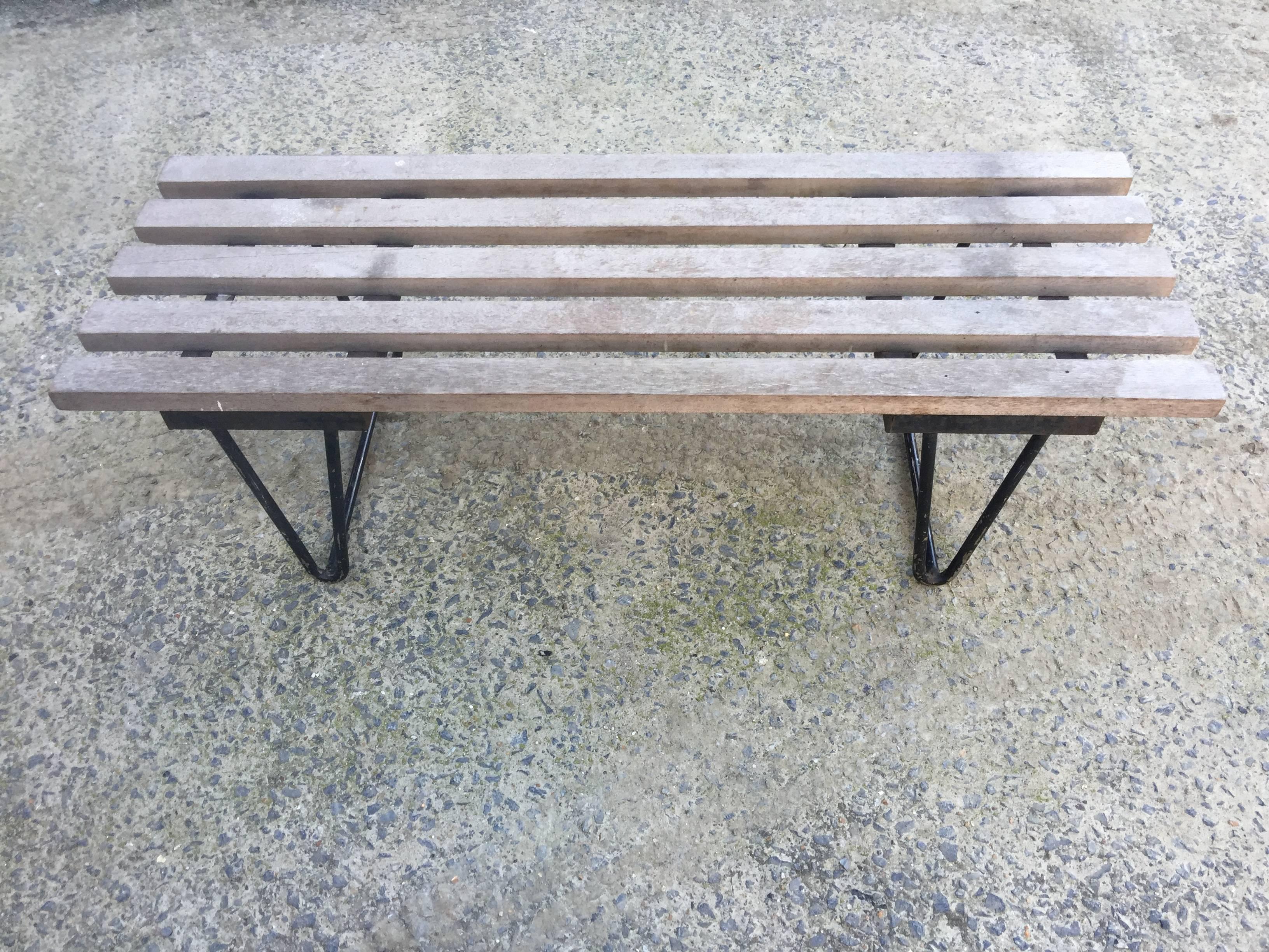 Little bench in lacquered metal and tinted wood, circa 1950.