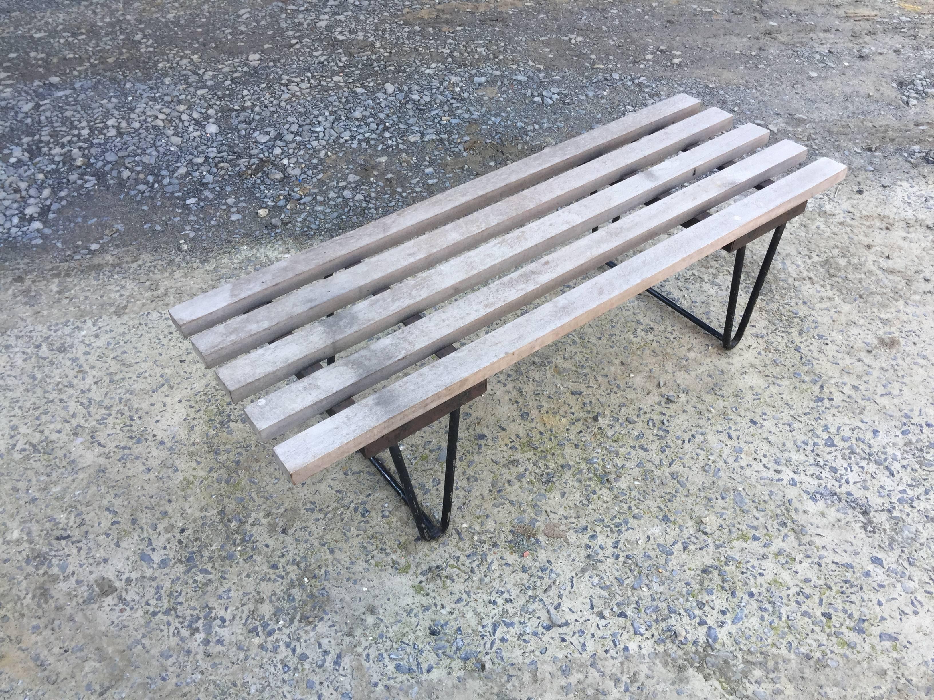 Mid-Century Modern Little Bench in Lacquered Metal and Tinted Wood, circa 1950