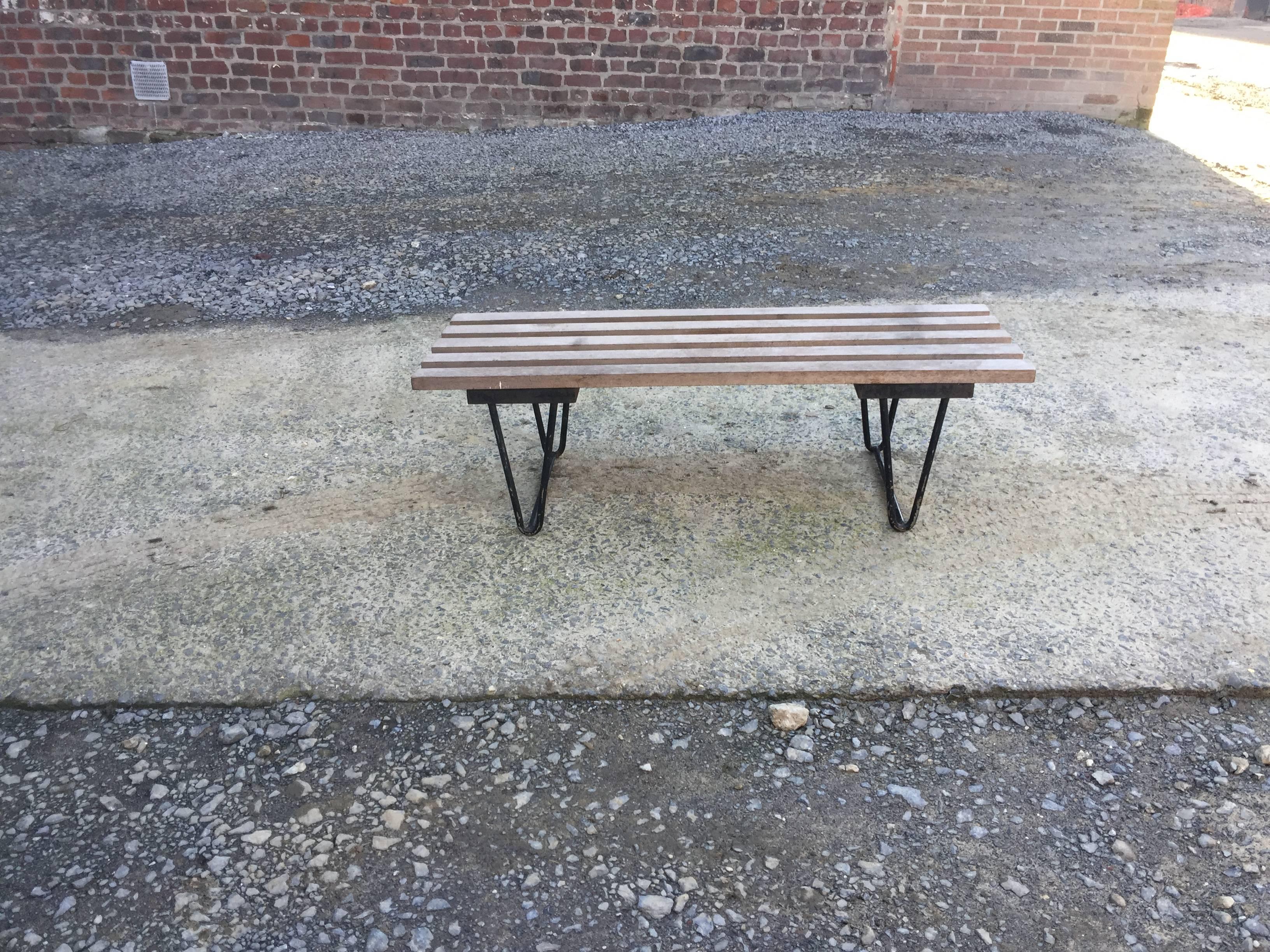 Mid-20th Century Little Bench in Lacquered Metal and Tinted Wood, circa 1950