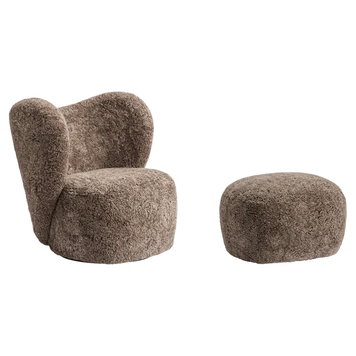 Little Big Chair Armchair + Pouf, Sheepskin Set by Norr11 For Sale