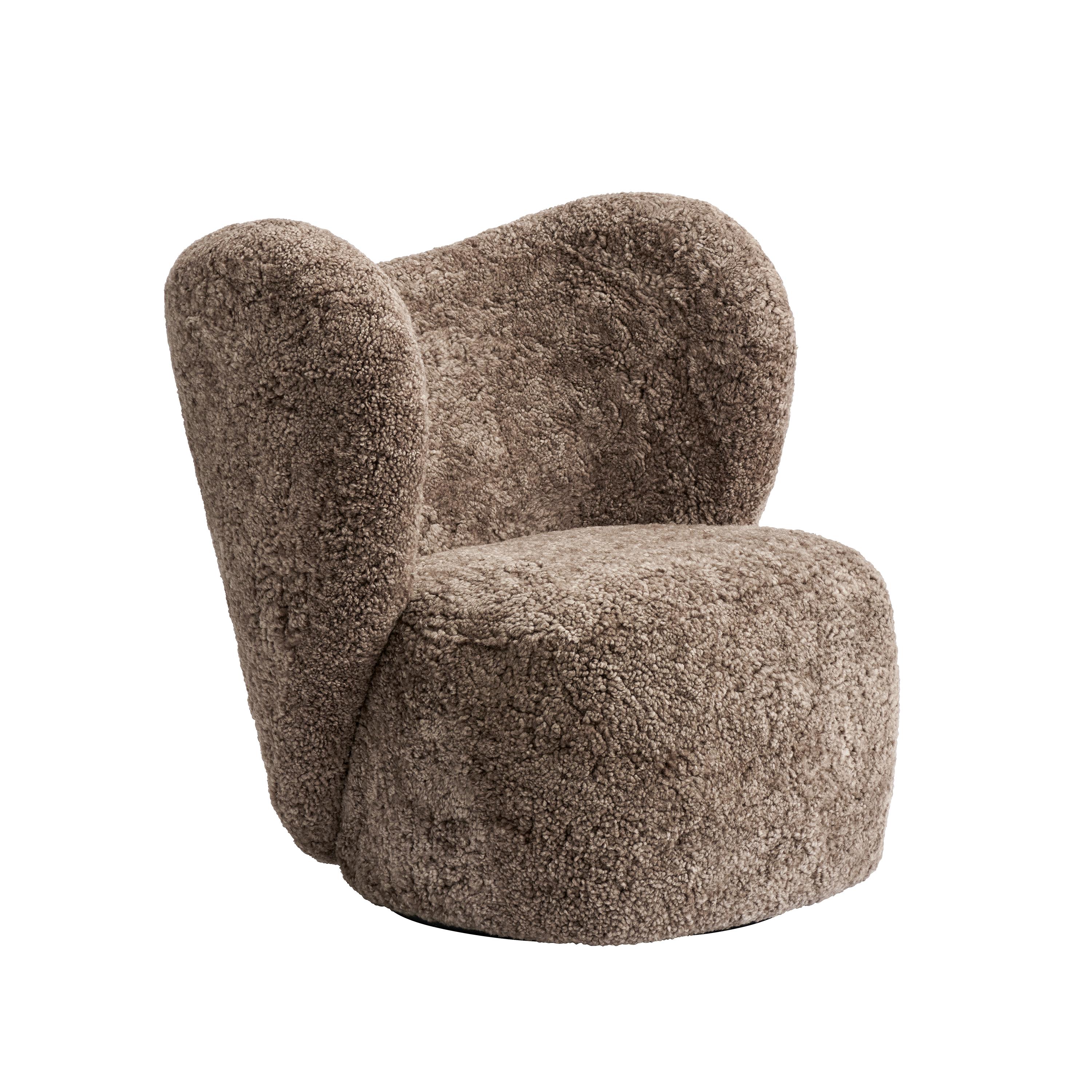 Scandinavian Modern Little Big Chair Armchair + Pouf, Sheepskin Set by Norr11, Moonlight For Sale
