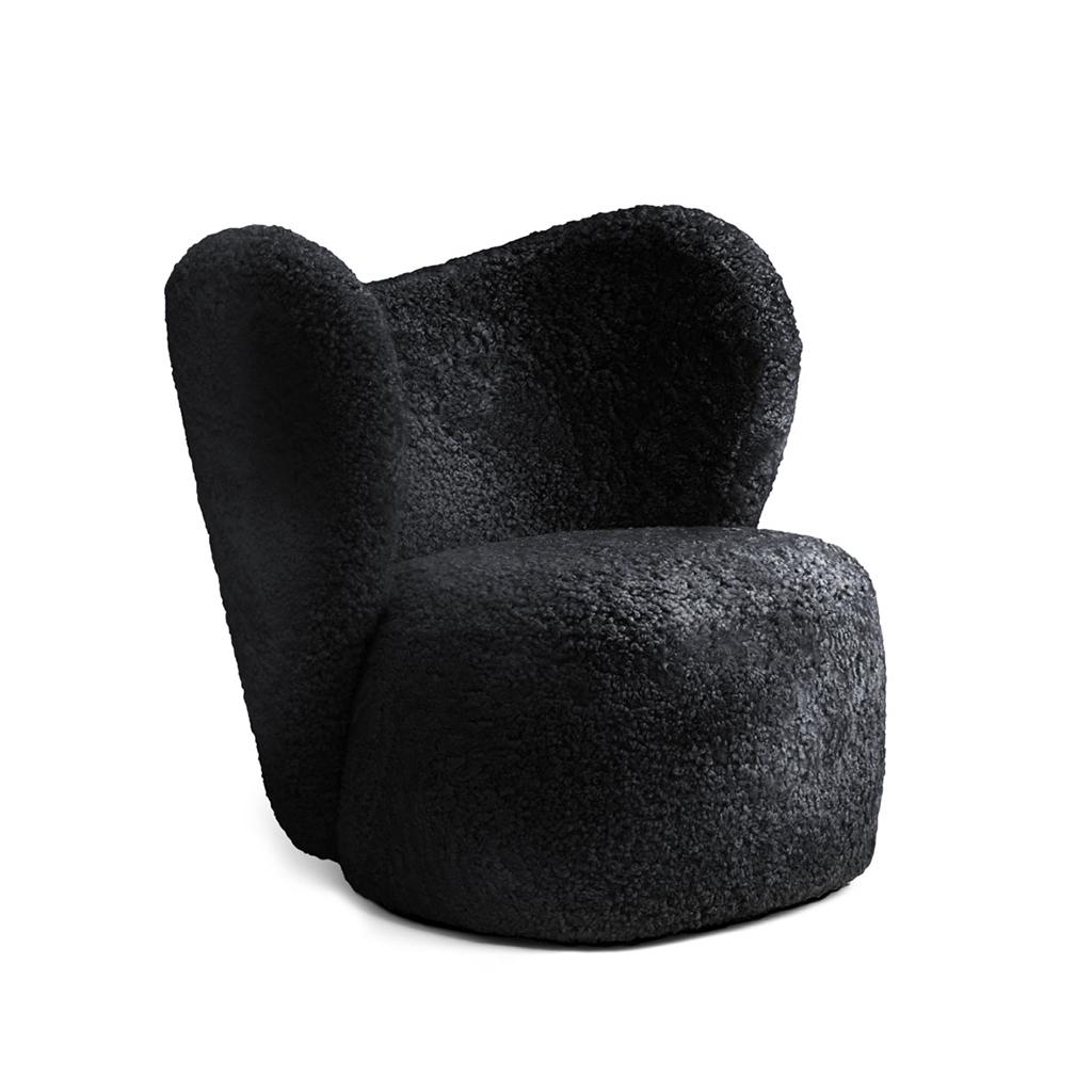Danish Little Big Chair Armchair + Pouf, Sheepskin Set by Norr11, Moonlight For Sale