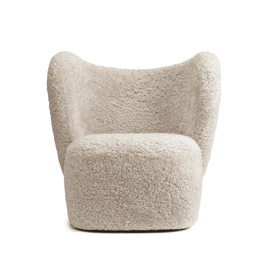Contemporary Little Big Chair Armchair + Pouf, Sheepskin Set by Norr11, Moonlight For Sale