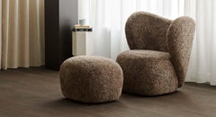 Little Big Chair Fully Upholstered Lounge Chair + Pouf in Sheepskin Set