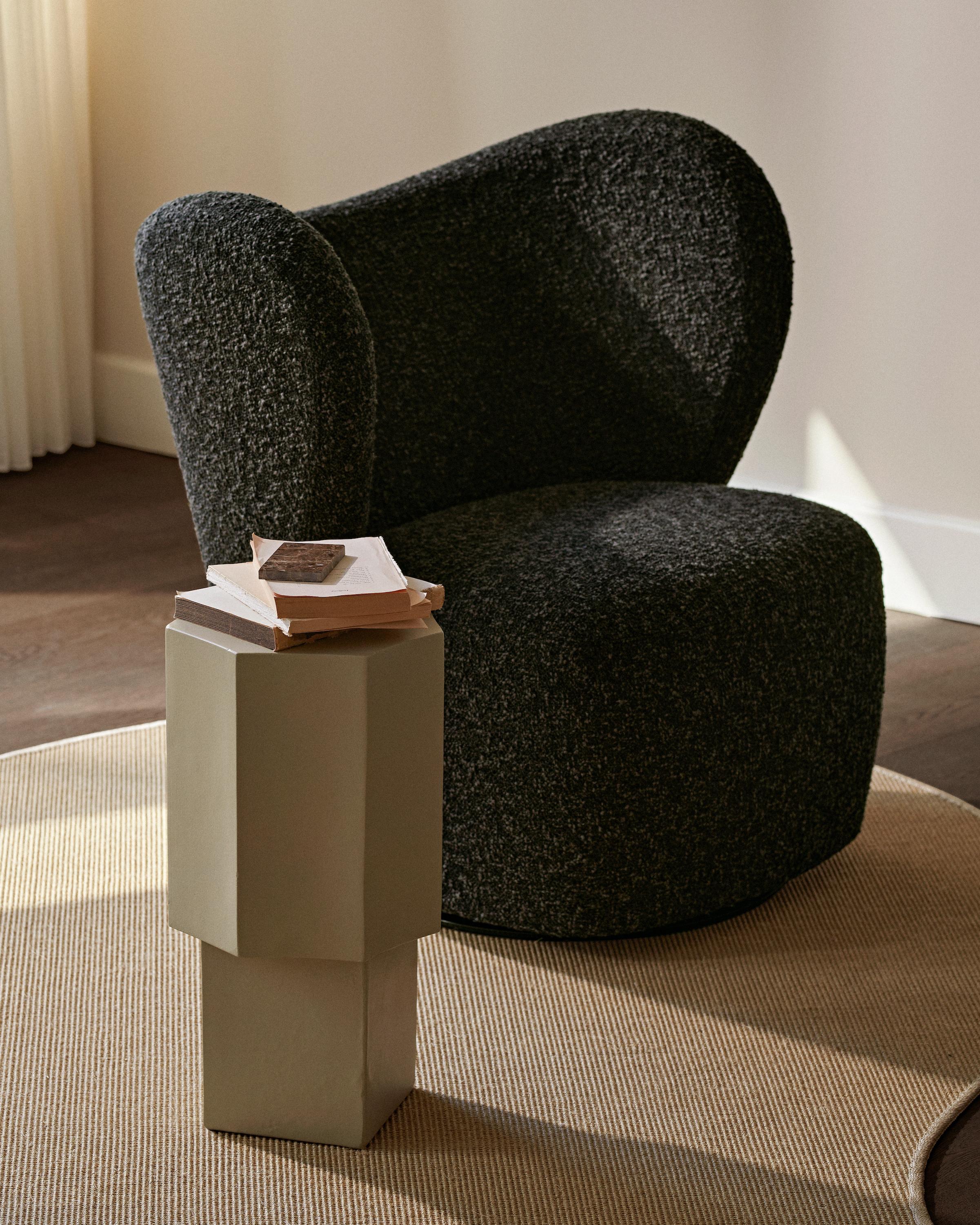 Scandinavian Modern 'Little Big Chair' Swivel Armchair in Sheepskin Black by Norr11 For Sale