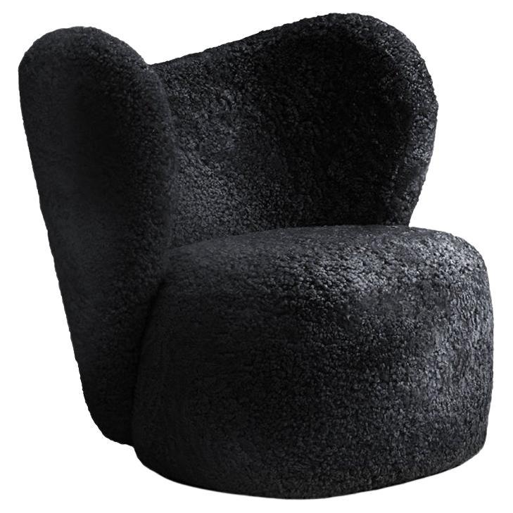 'Little Big Chair' Swivel Armchair in Sheepskin Black by Norr11 For Sale