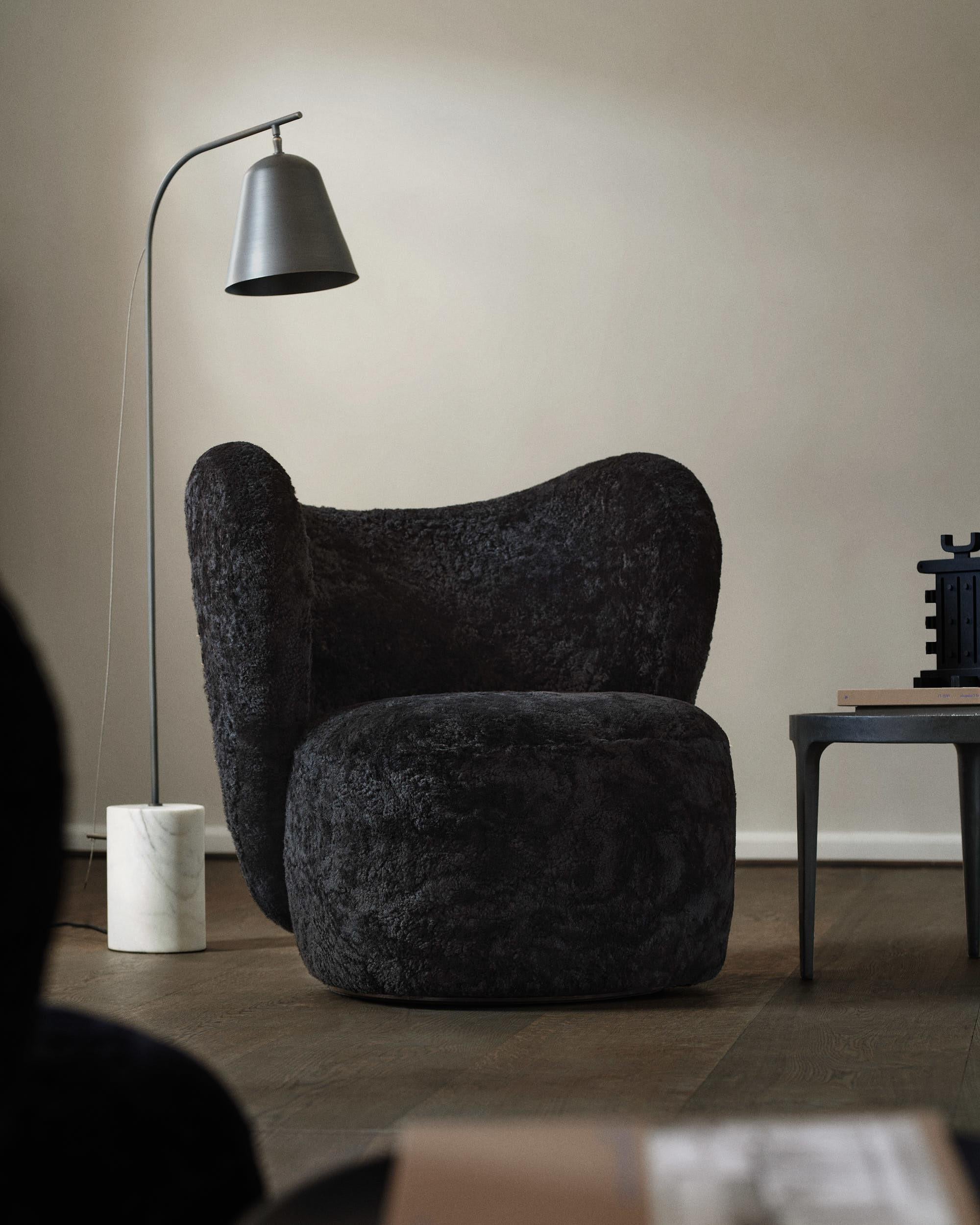 Danish 'Little Big Chair' Swivel Armchair in Sheepskin Moonlight by Norr11 For Sale