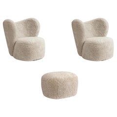 Little Big Chair x2 + Pouf x1, Sheepskin Off-White by Norr11