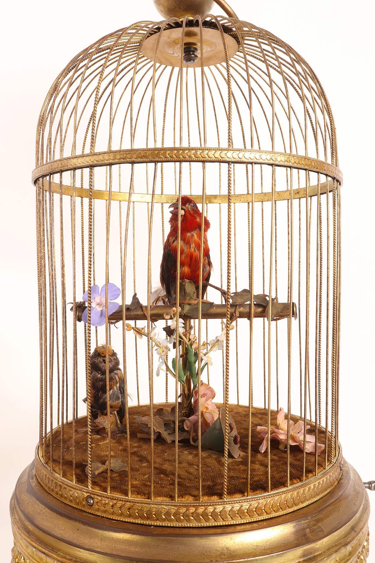 A French automaton: a cage with birds in gilded brass. Automata were built by master watchmakers to amaze. The joy offered by the vision of these automata that move, sing, look at each other, communicate with each other, stimulates the observer's