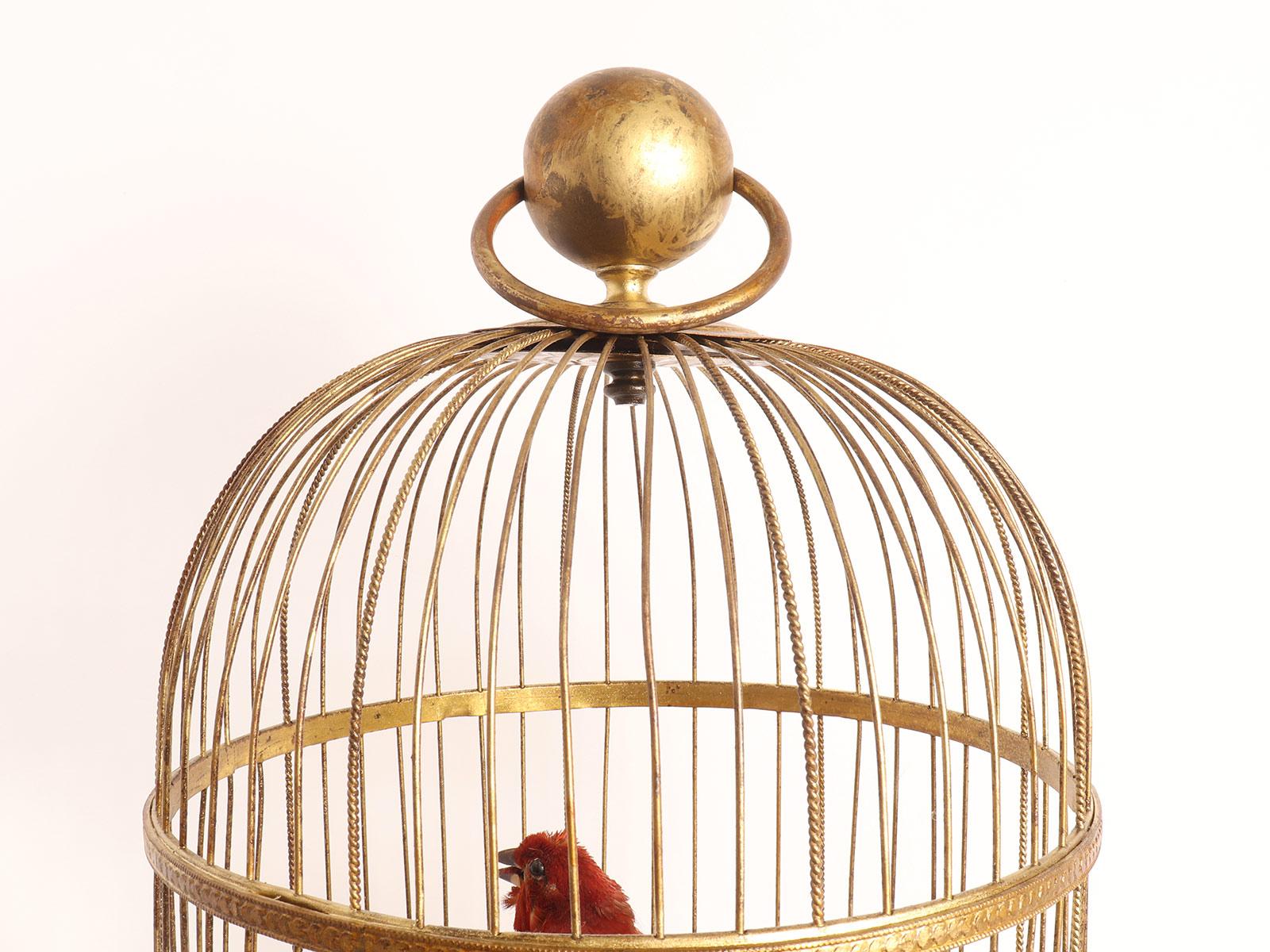 Brass Little Birds Automatons Singer in a Gilded Cage by Bontems, France, 1890
