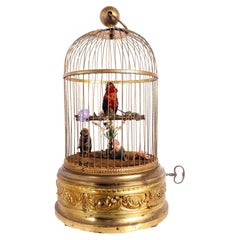 Antique Little Birds Automatons Singer in a Gilded Cage by Bontems, France, 1890