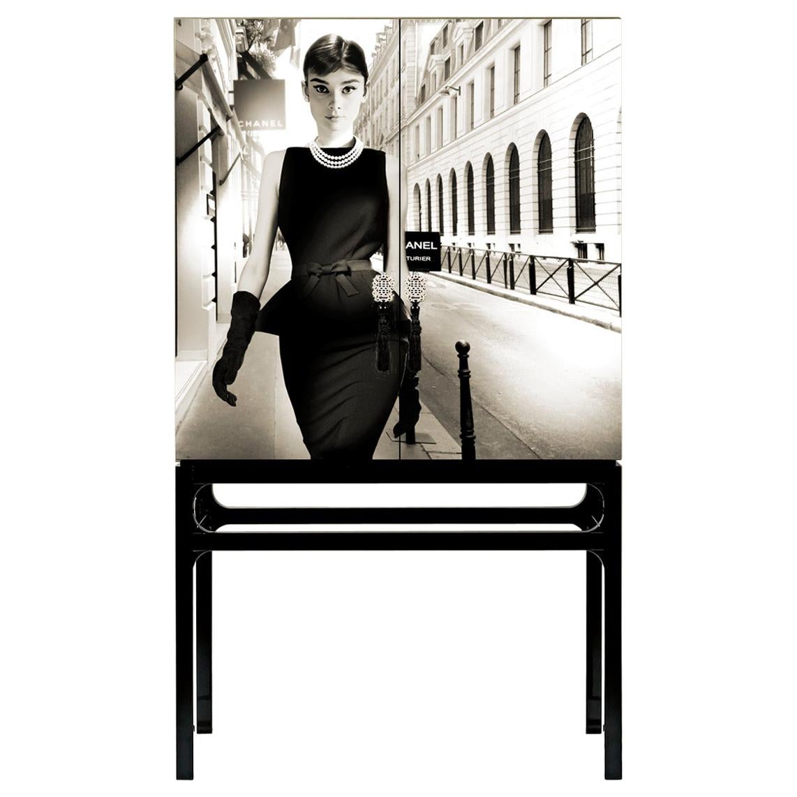 Little Black Dress Audrey Hepburn Cabinet with Art. Intervention by Axel Crieger For Sale