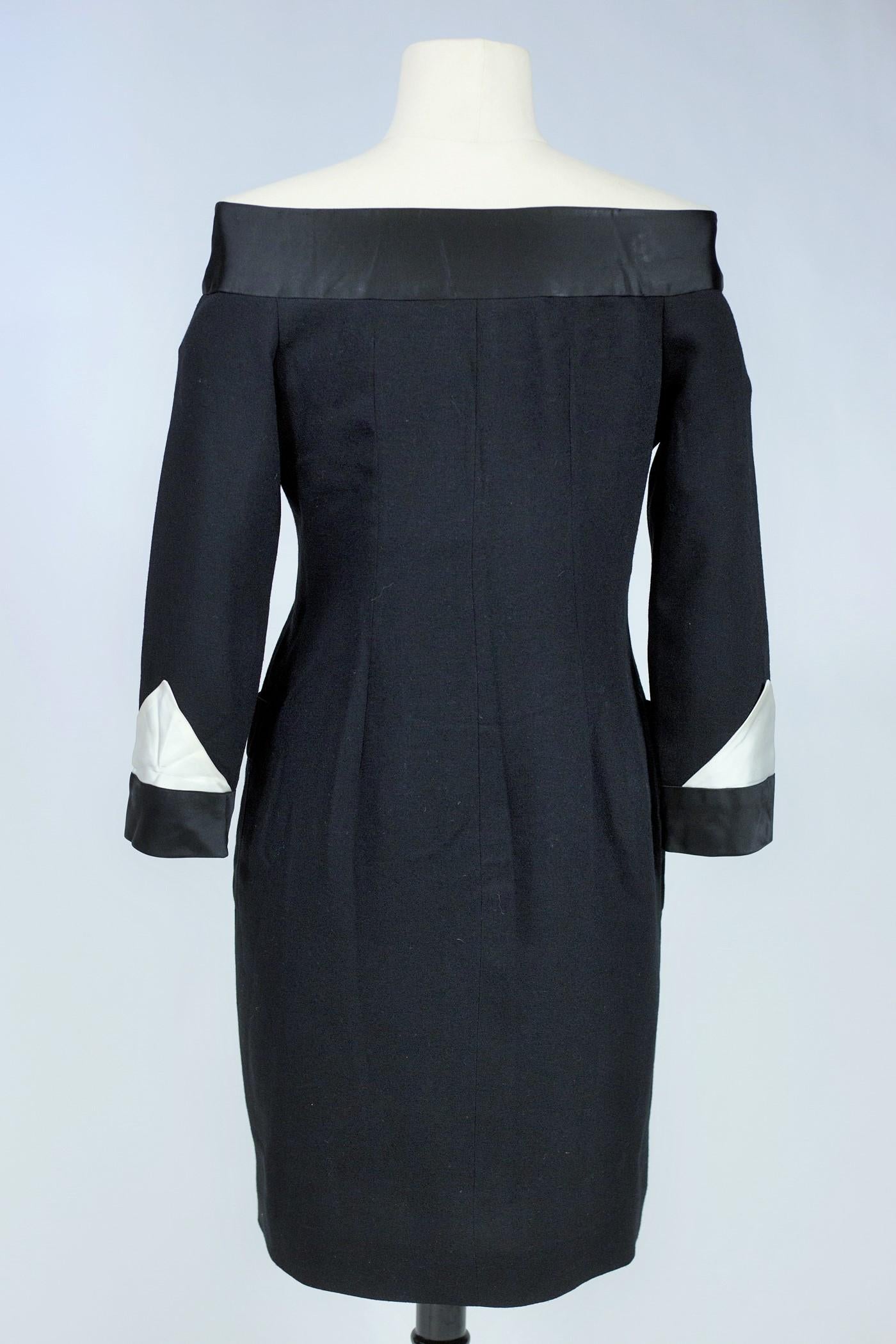 Women's Little black dress inspired by Chanel in crepe and satin Circa 1965 For Sale